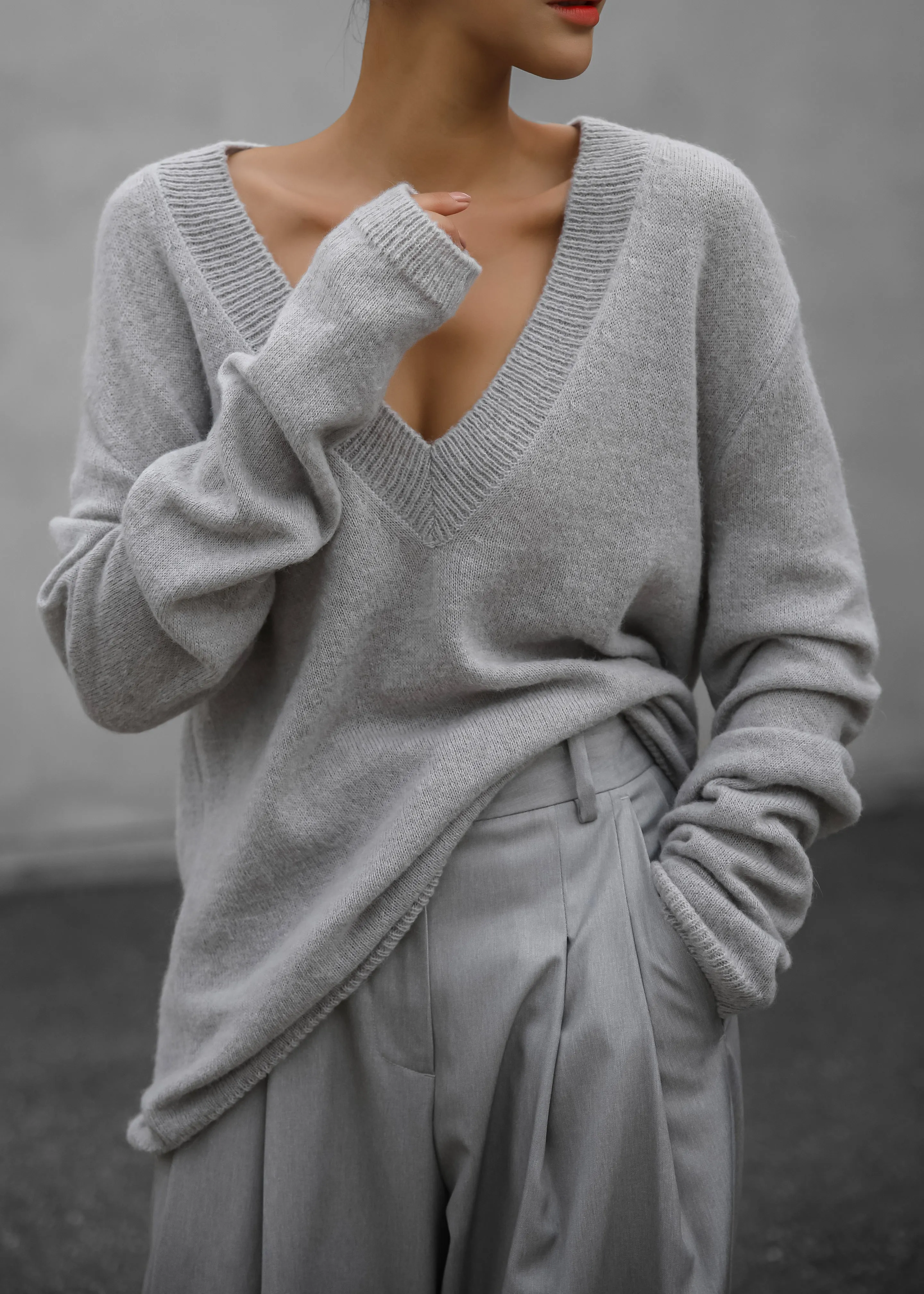 Brayden V Neck Sweater - Light Grey sold by Frankie Shop product image thumbnail 5