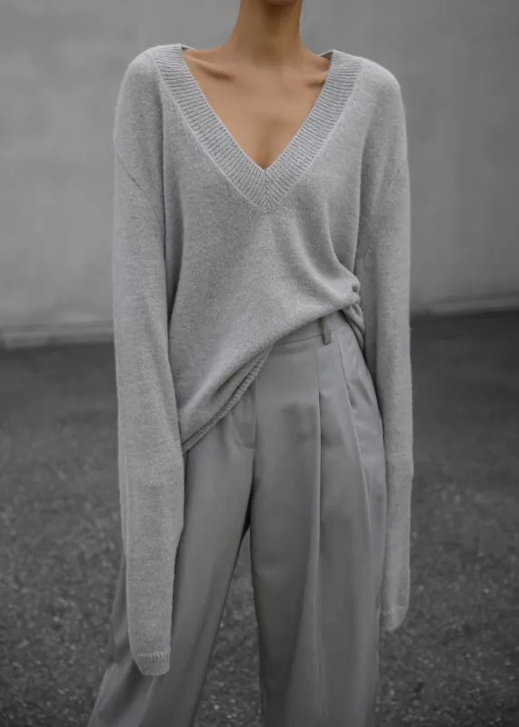Brayden V Neck Sweater - Light Grey sold by Frankie Shop
