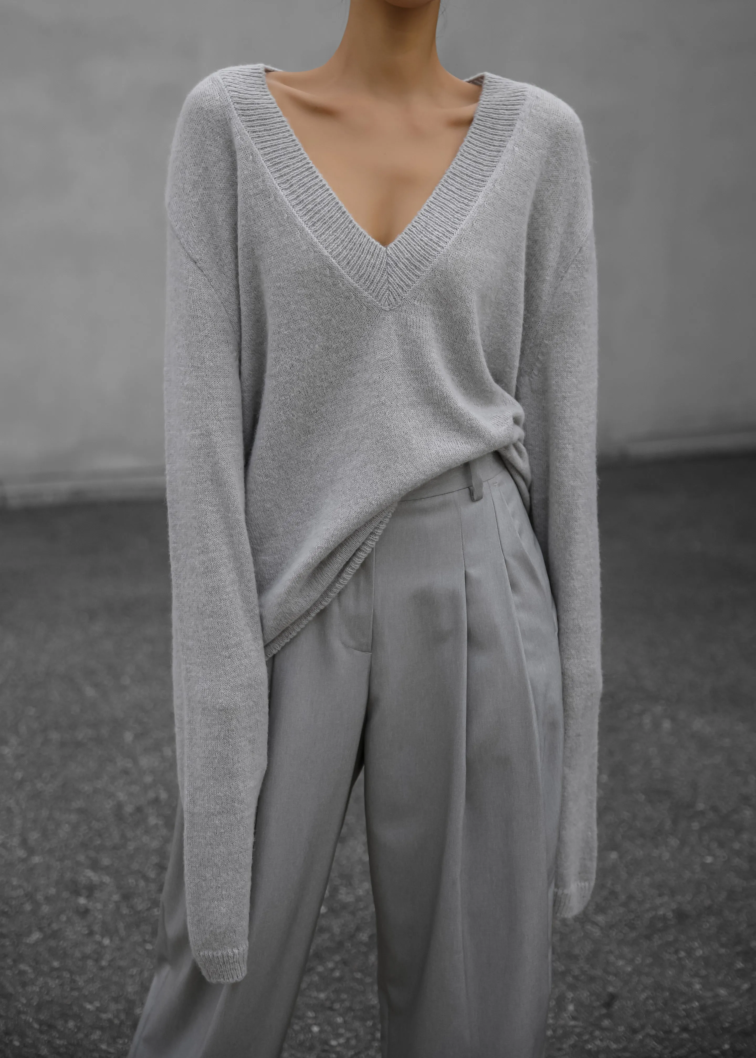 Brayden V Neck Sweater - Light Grey sold by Frankie Shop