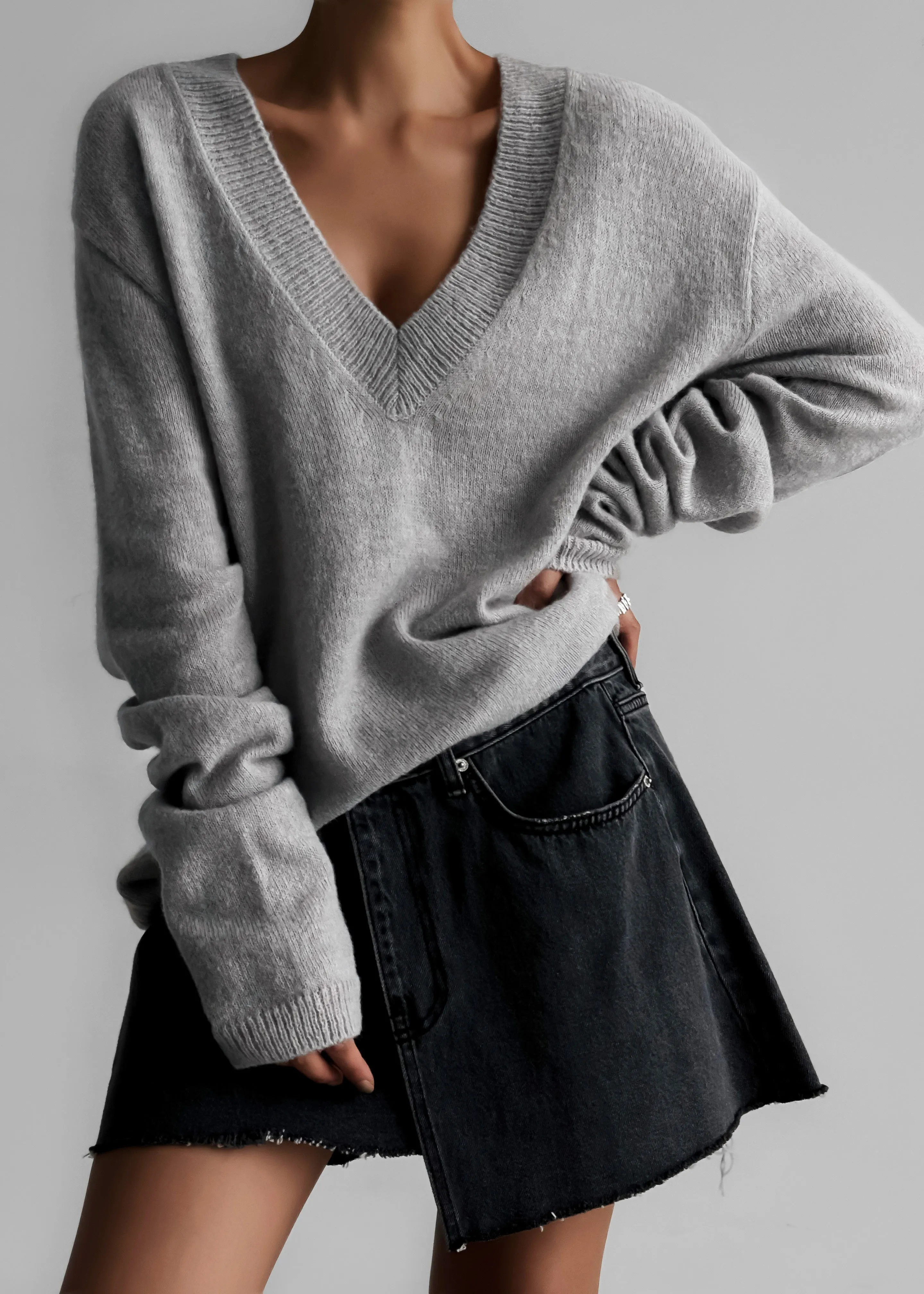 Brayden V Neck Sweater - Light Grey sold by Frankie Shop product image thumbnail 4