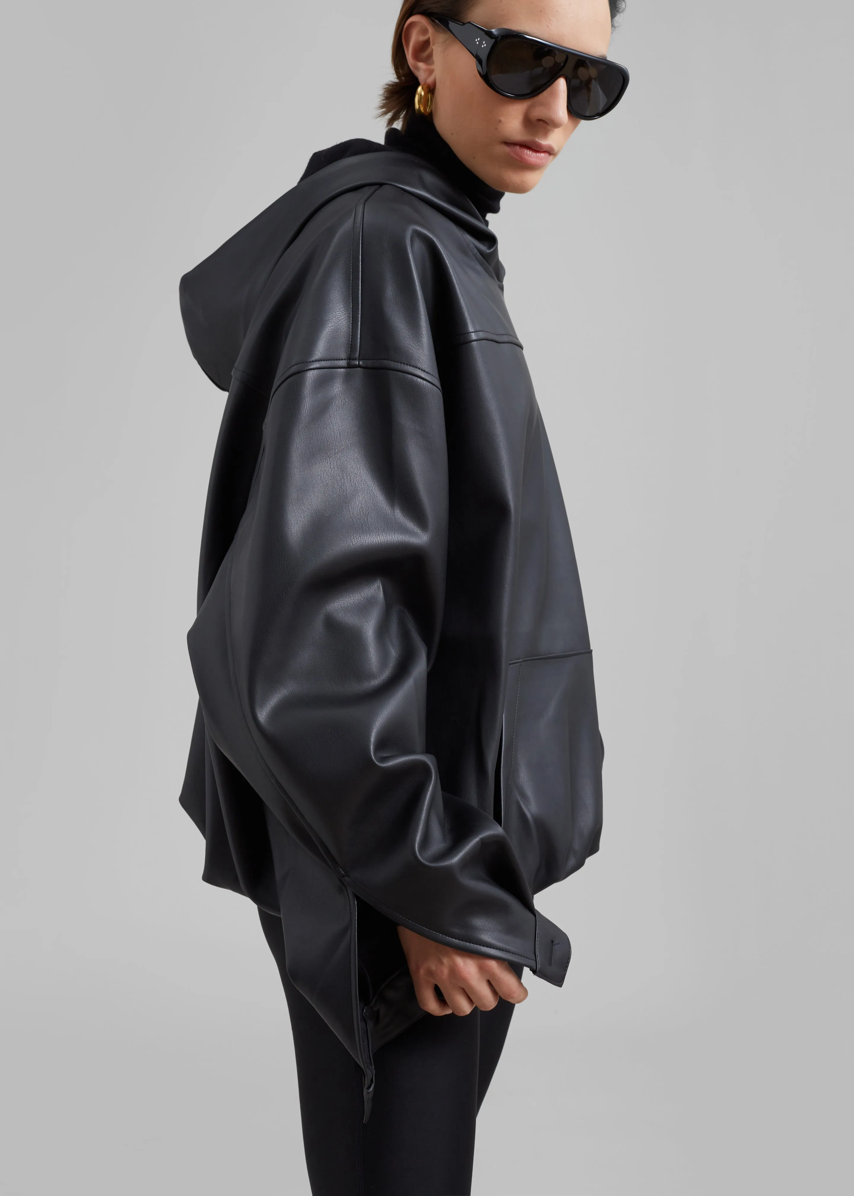 Aston Faux Leather Hooded Pullover - Black sold by Frankie Shop product image thumbnail 4
