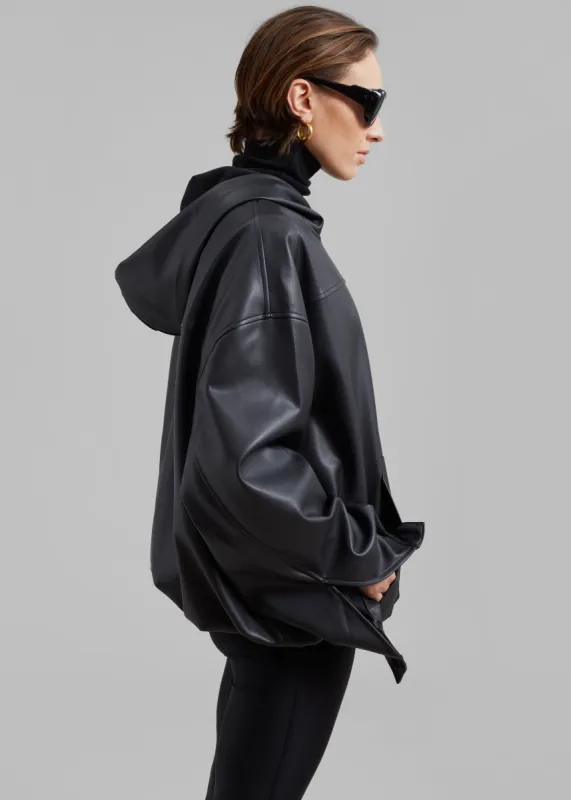 Aston Faux Leather Hooded Pullover - Black sold by Frankie Shop