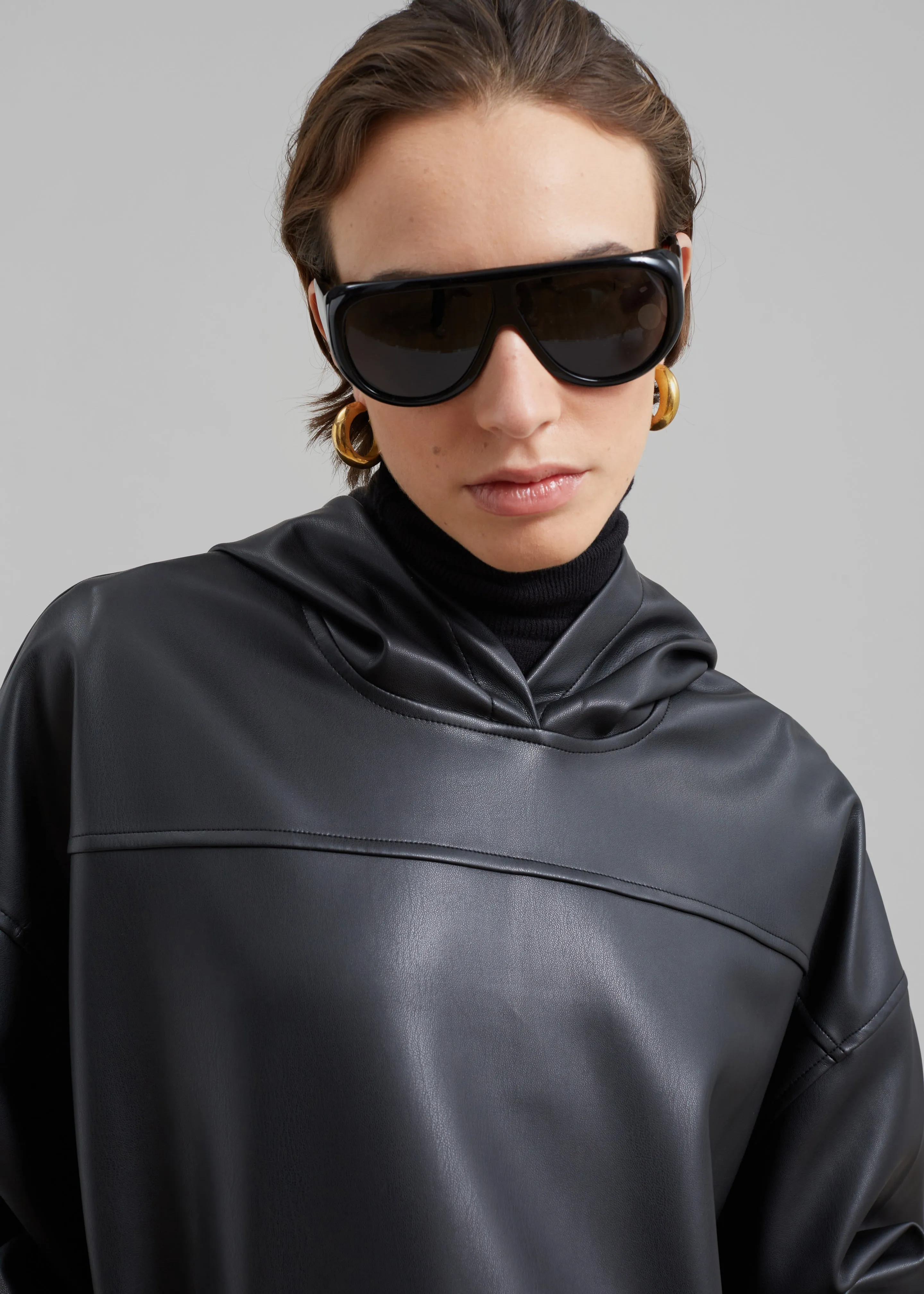 Aston Faux Leather Hooded Pullover - Black sold by Frankie Shop product image thumbnail 3