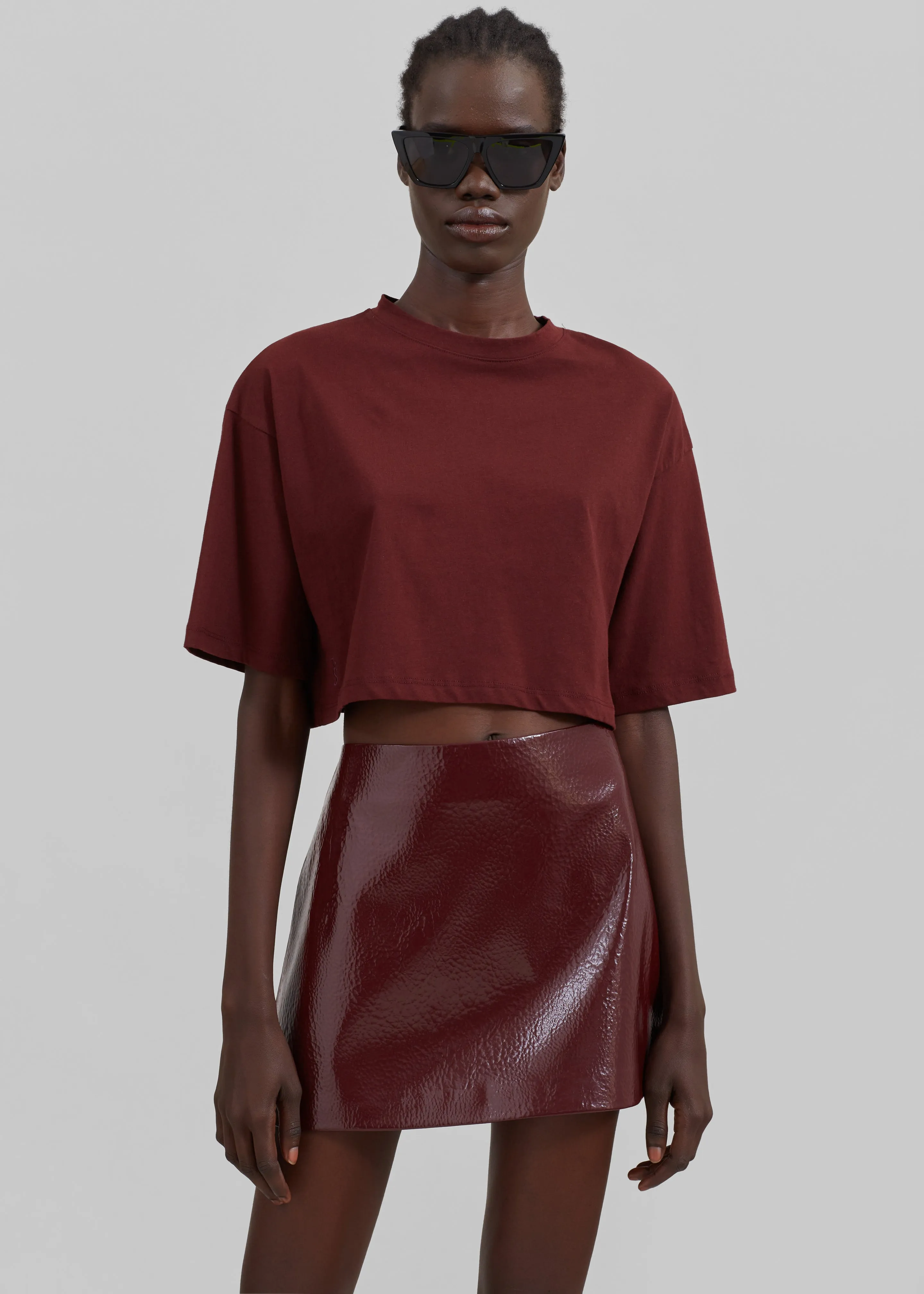 Mary Crackled Faux Leather Mini Skirt - Burgundy sold by Frankie Shop product image thumbnail 2