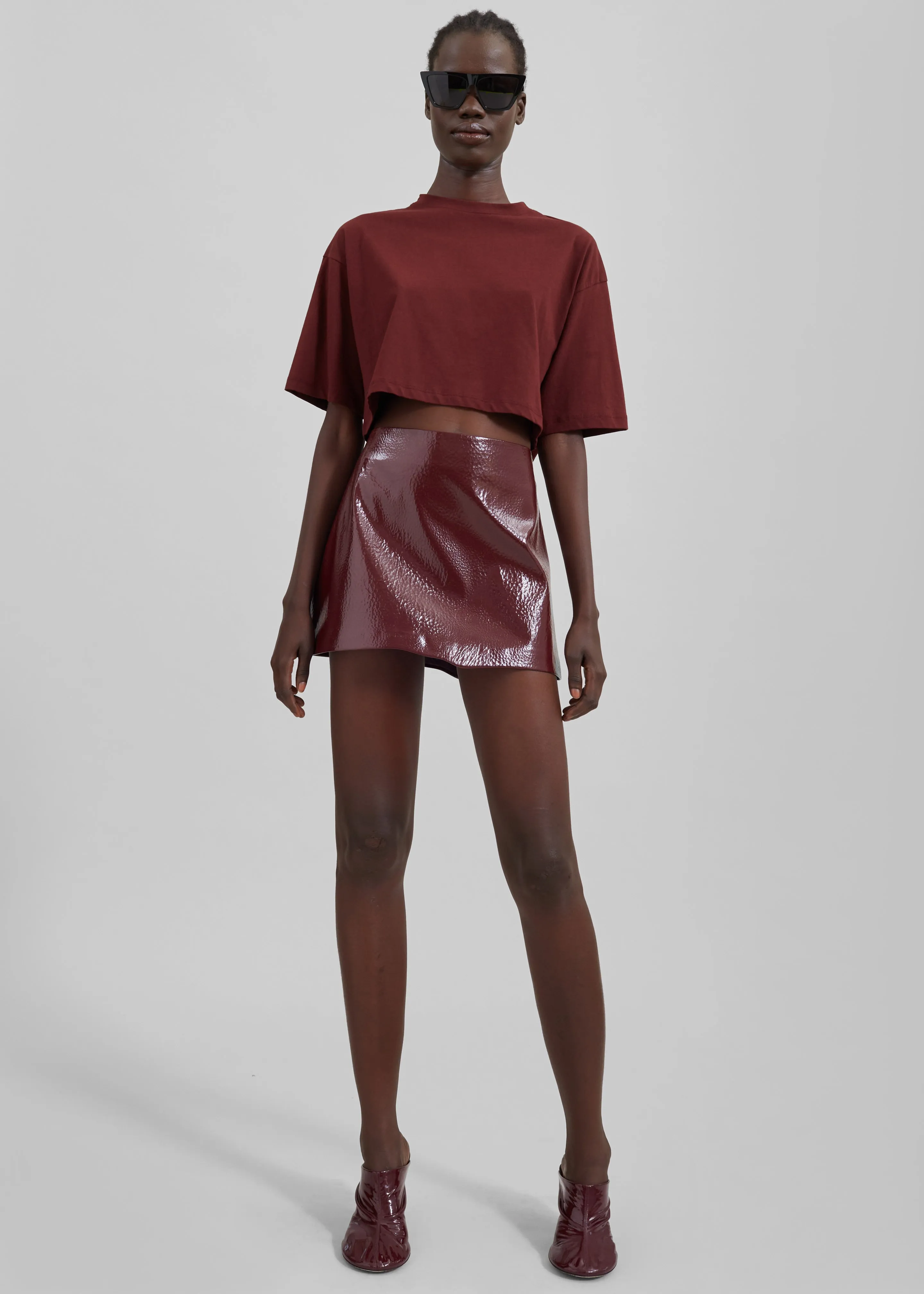 Mary Crackled Faux Leather Mini Skirt - Burgundy sold by Frankie Shop product image thumbnail 4