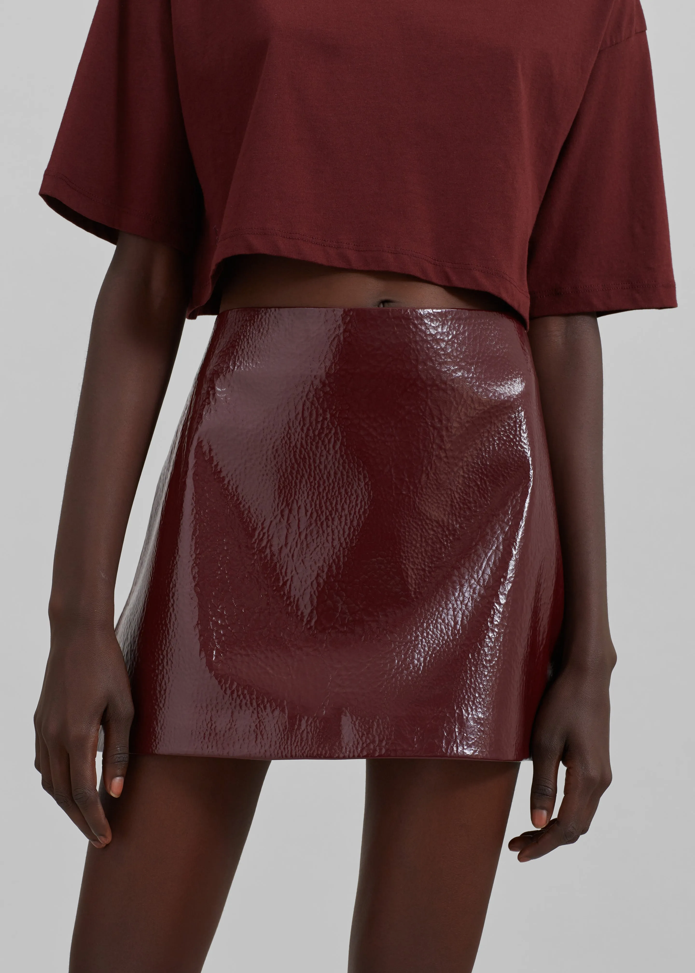 Mary Crackled Faux Leather Mini Skirt - Burgundy sold by Frankie Shop product image thumbnail 5