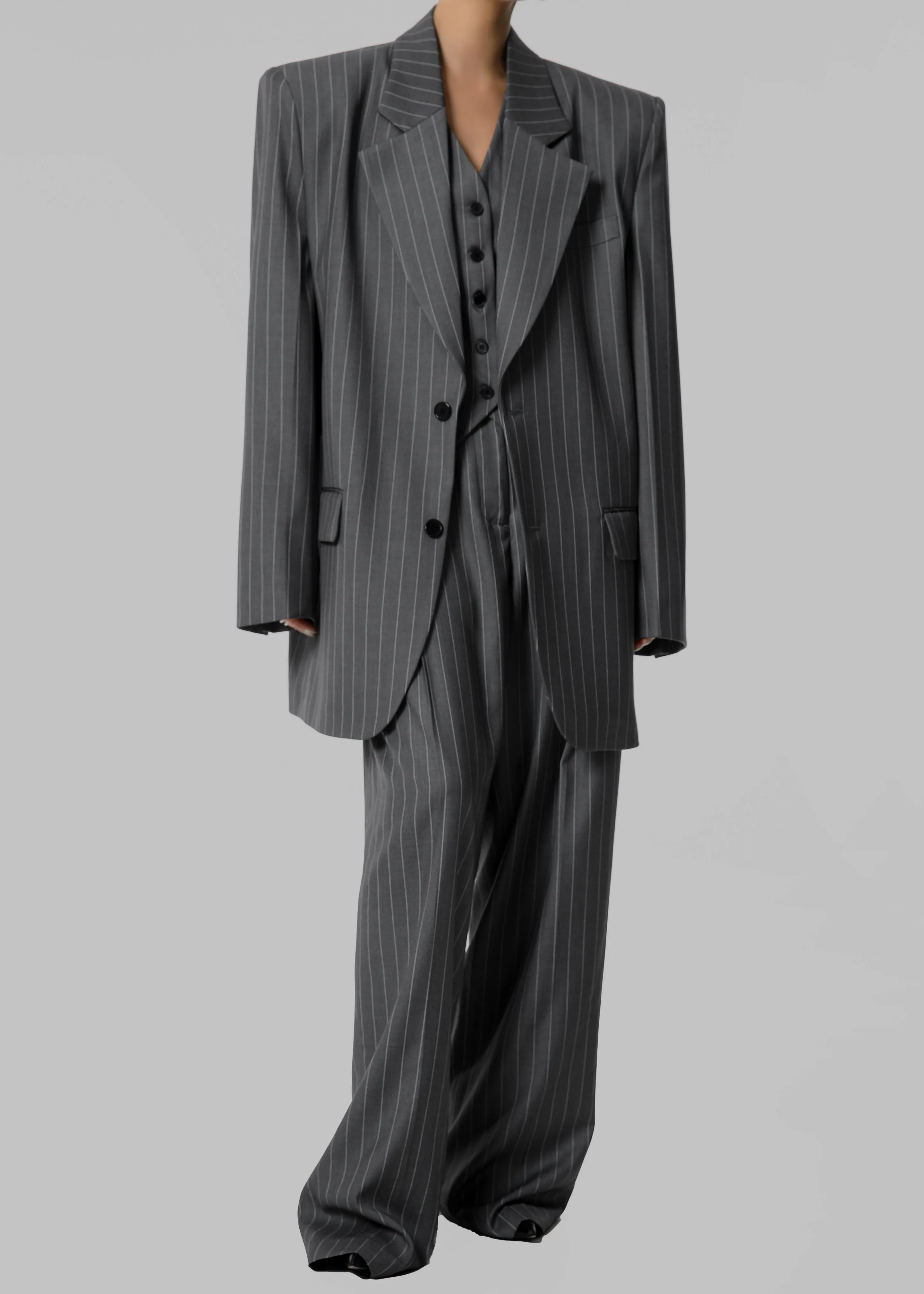 Holland Padded Shoulder Blazer - Charcoal/White Pinstripe sold by Frankie Shop