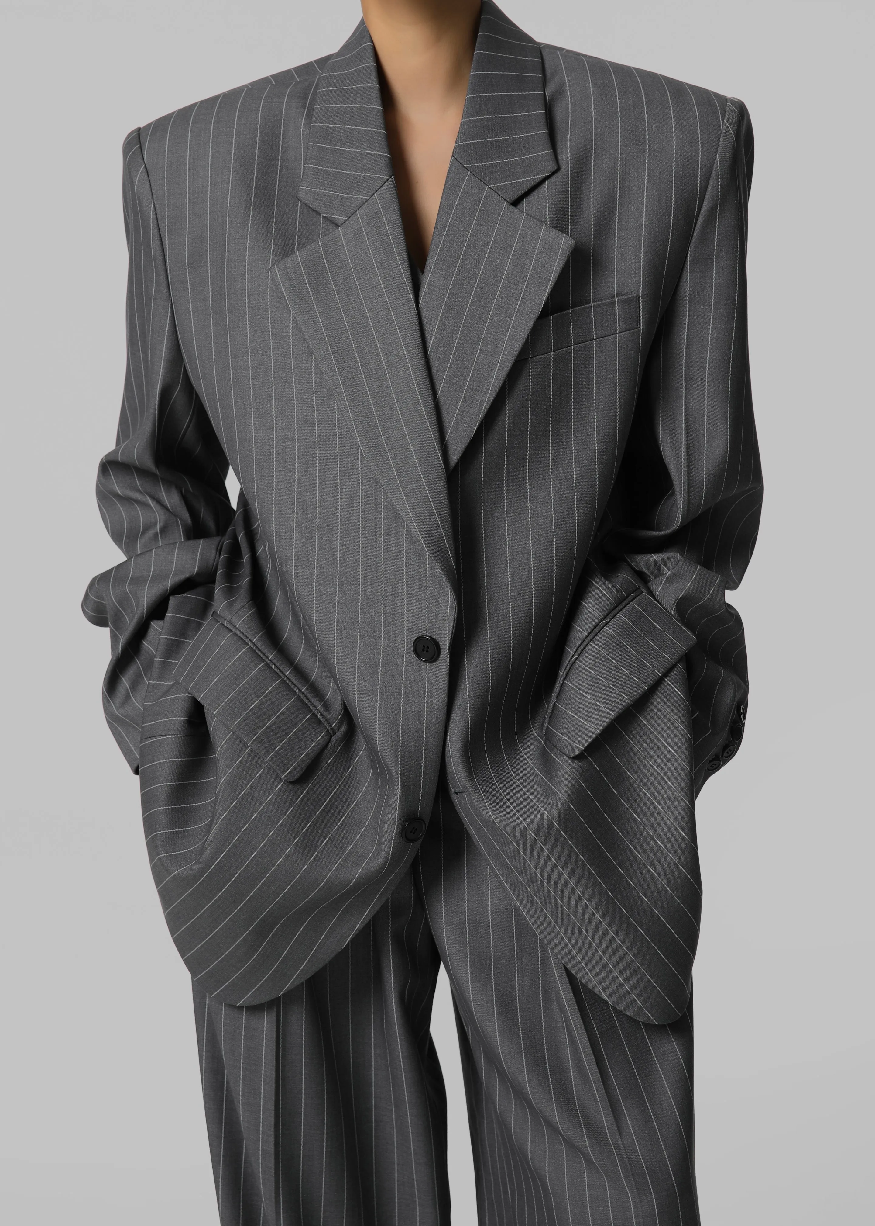 Holland Padded Shoulder Blazer - Charcoal/White Pinstripe sold by Frankie Shop product image thumbnail 2
