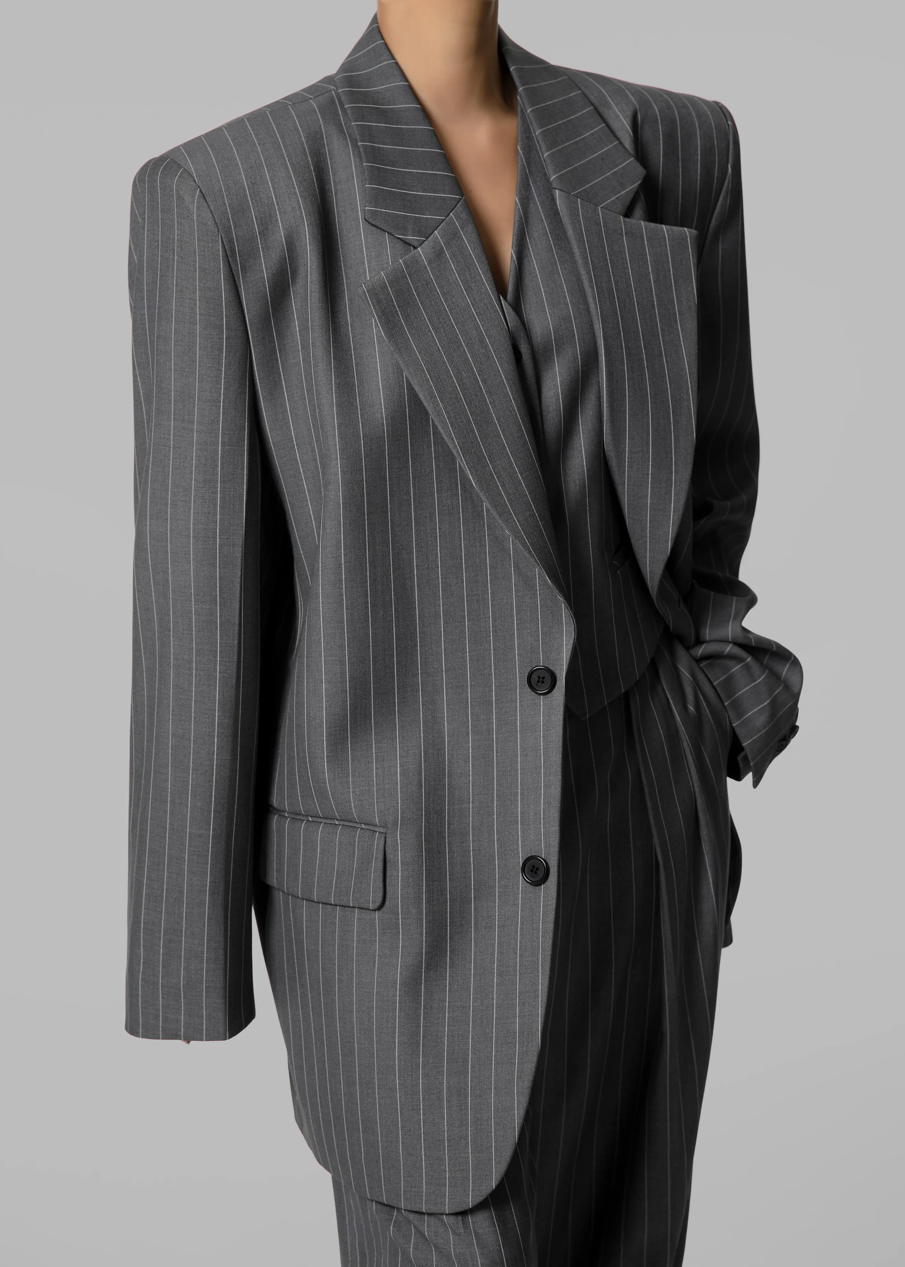 Holland Padded Shoulder Blazer - Charcoal/White Pinstripe sold by Frankie Shop product image thumbnail 5