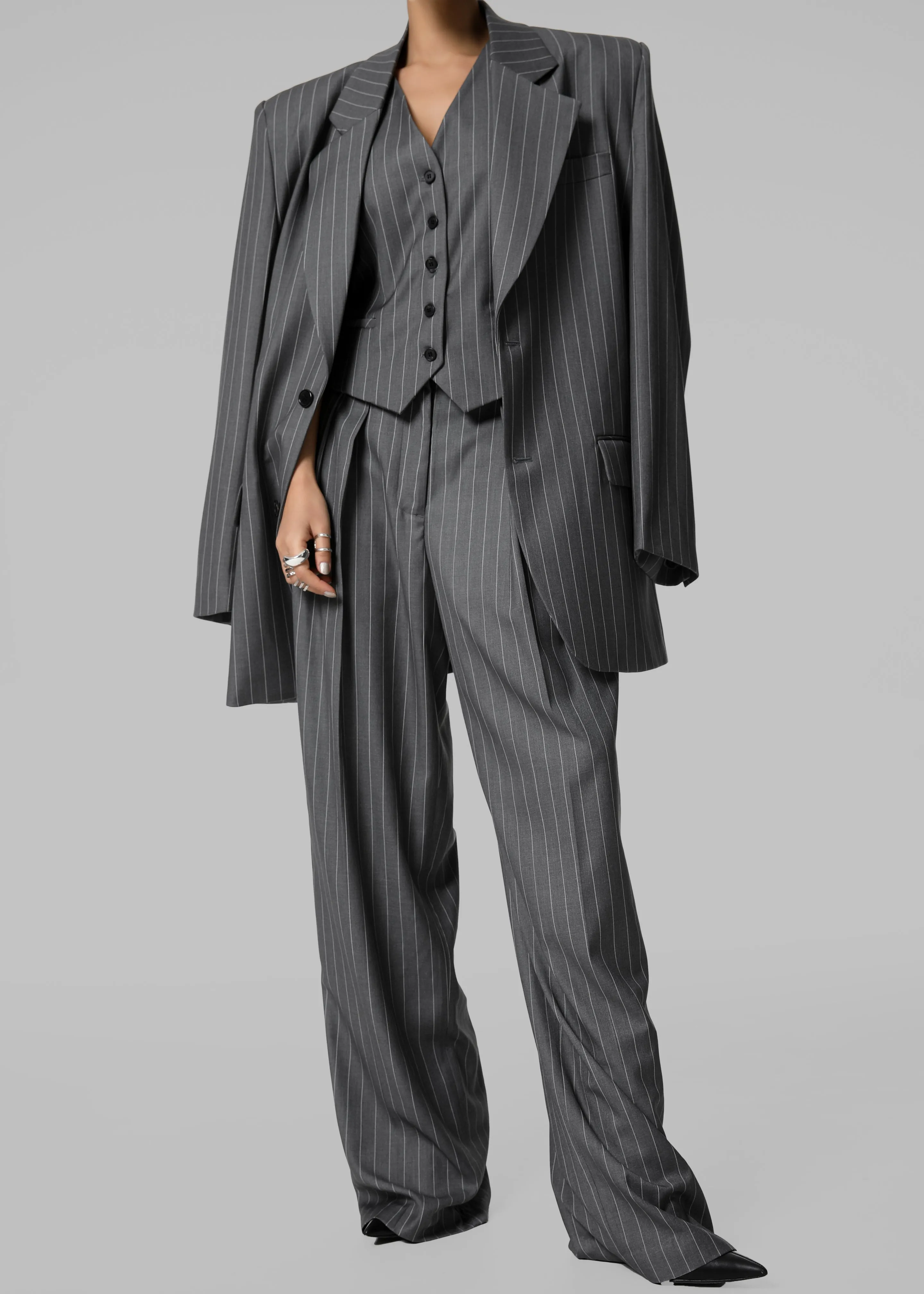 Holland Padded Shoulder Blazer - Charcoal/White Pinstripe sold by Frankie Shop product image thumbnail 4