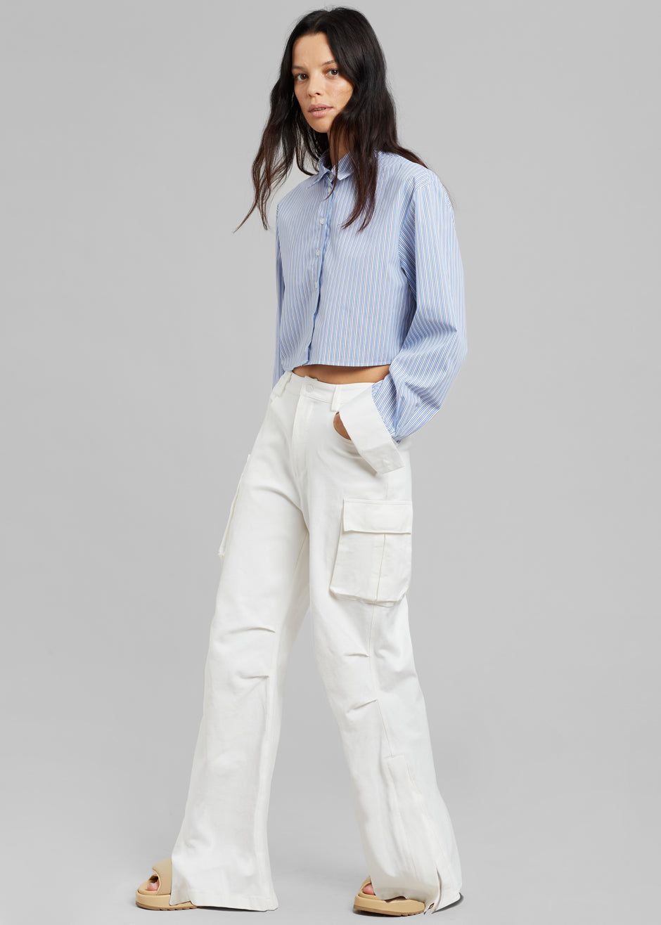 Lil Contrast Cuff Shirt - Blue Stripe sold by Frankie Shop