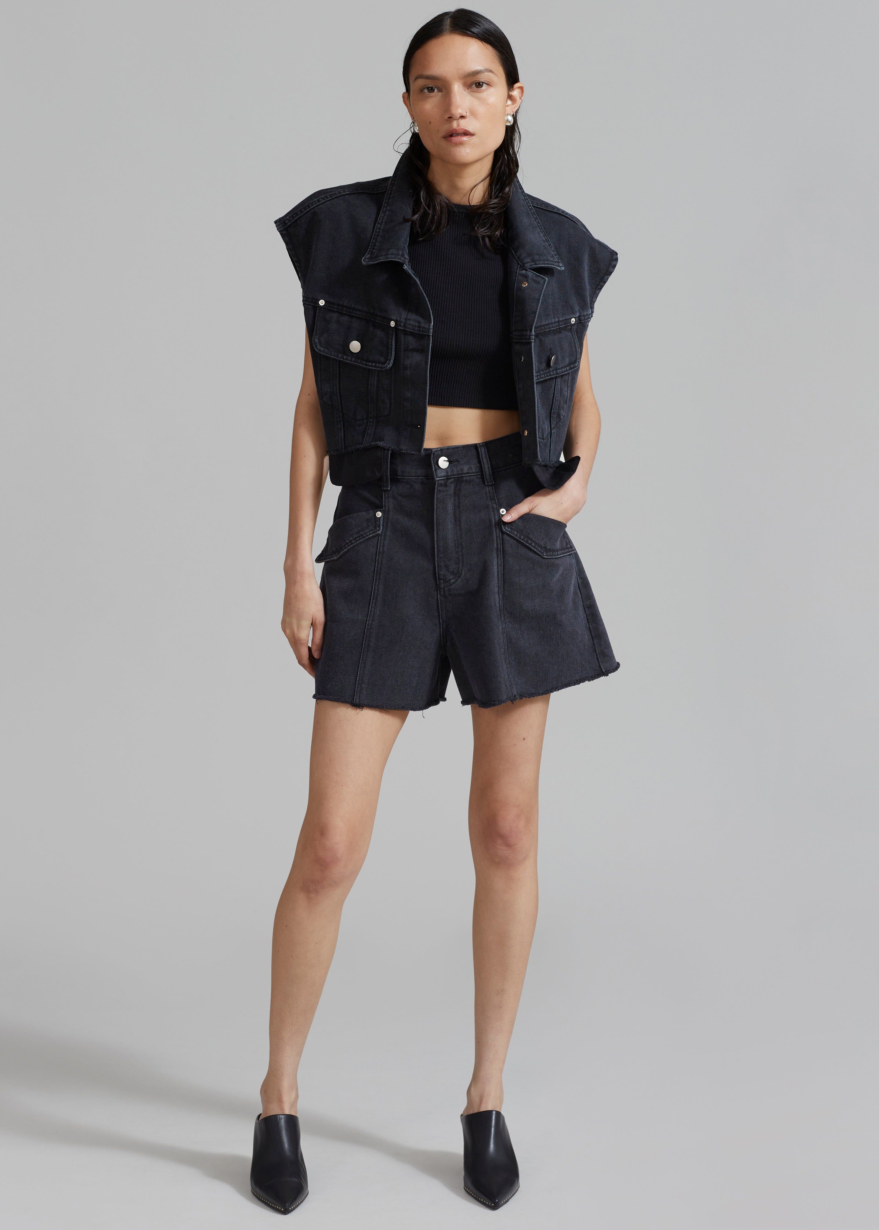 Mahoney Denim Cropped Vest - Black Washed sold by Frankie Shop