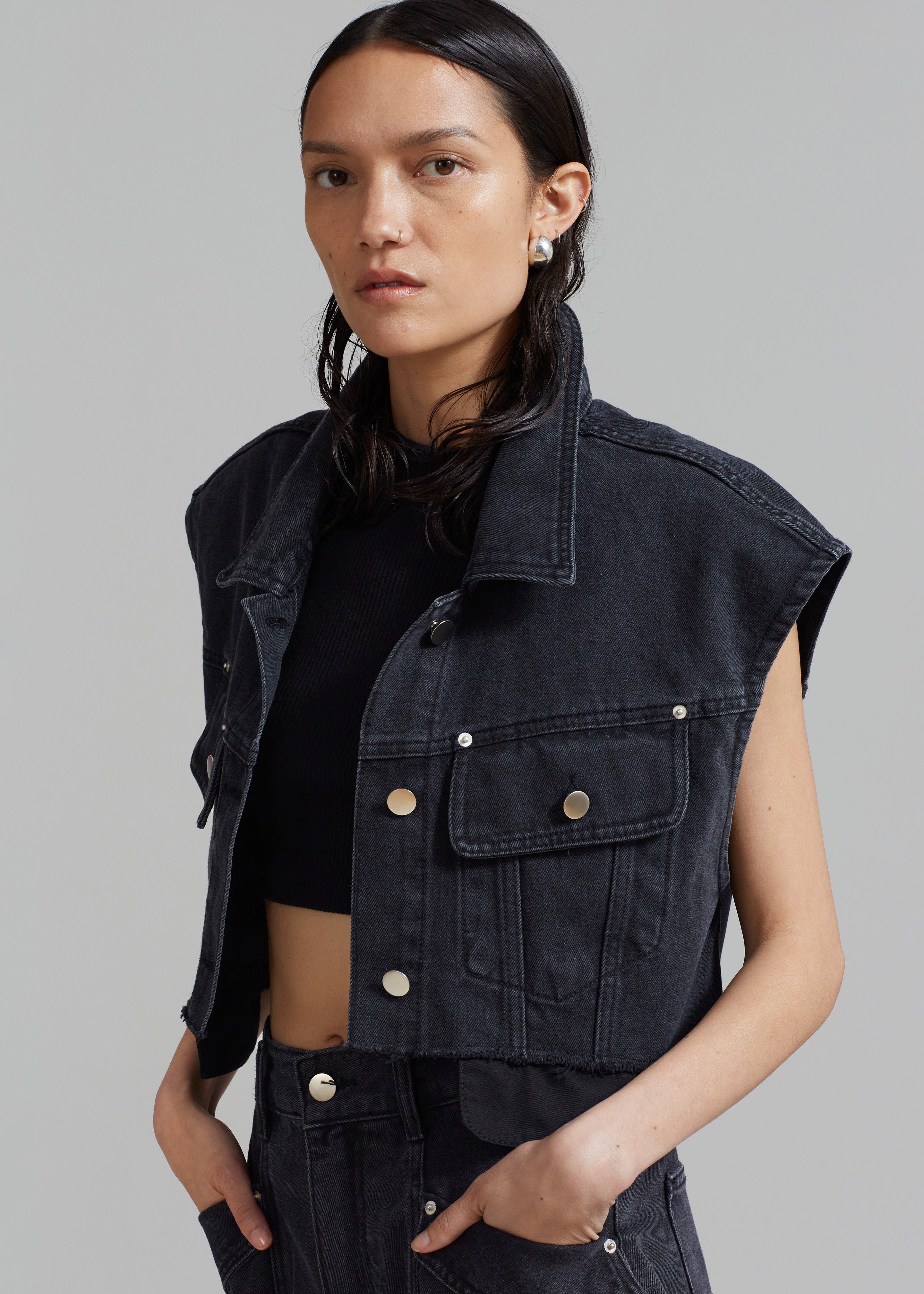 Mahoney Denim Cropped Vest - Black Washed sold by Frankie Shop product image thumbnail 5