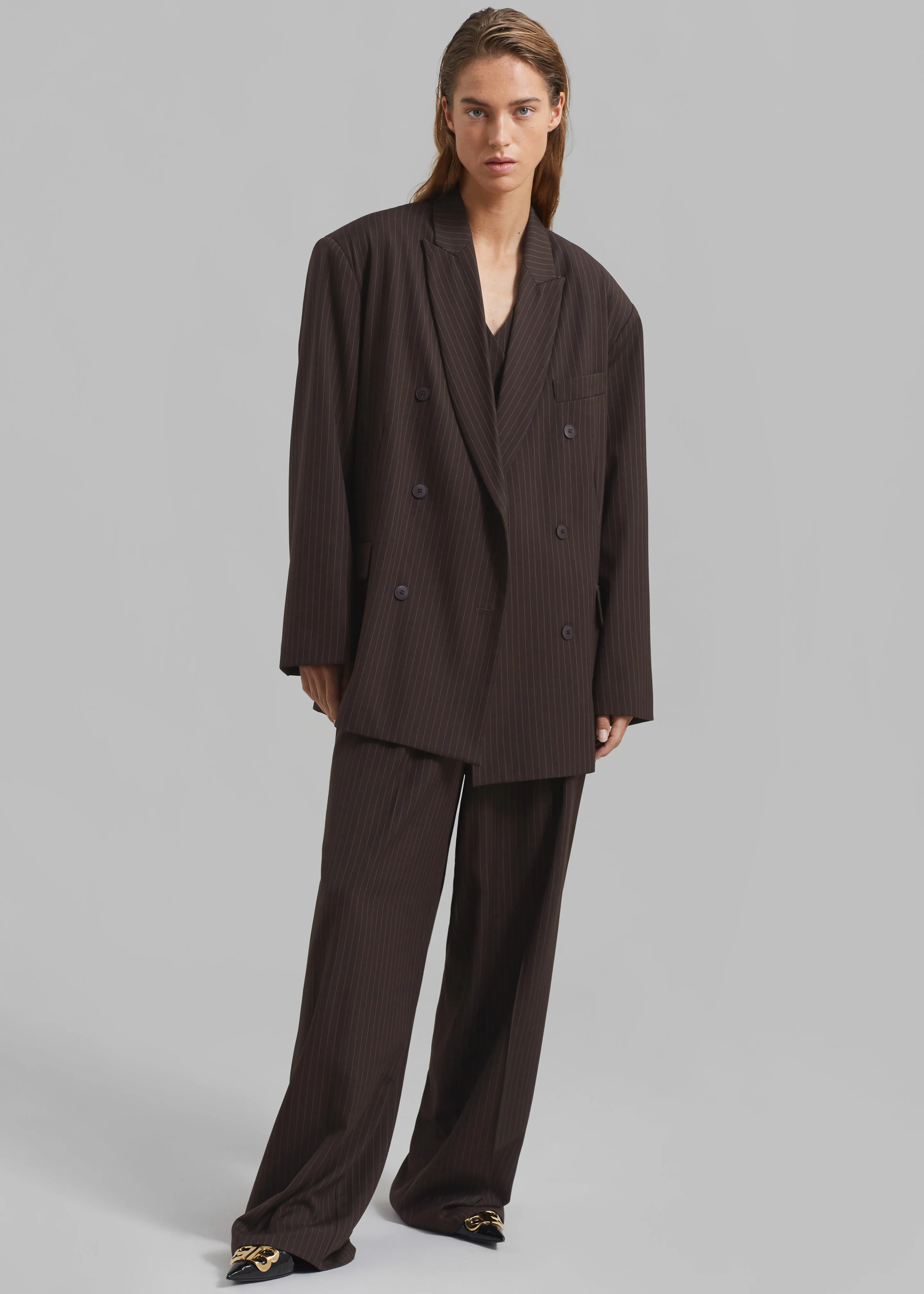 Ivey Double Breasted Blazer - Brown/White Pinstripe sold by Frankie Shop product image thumbnail 2