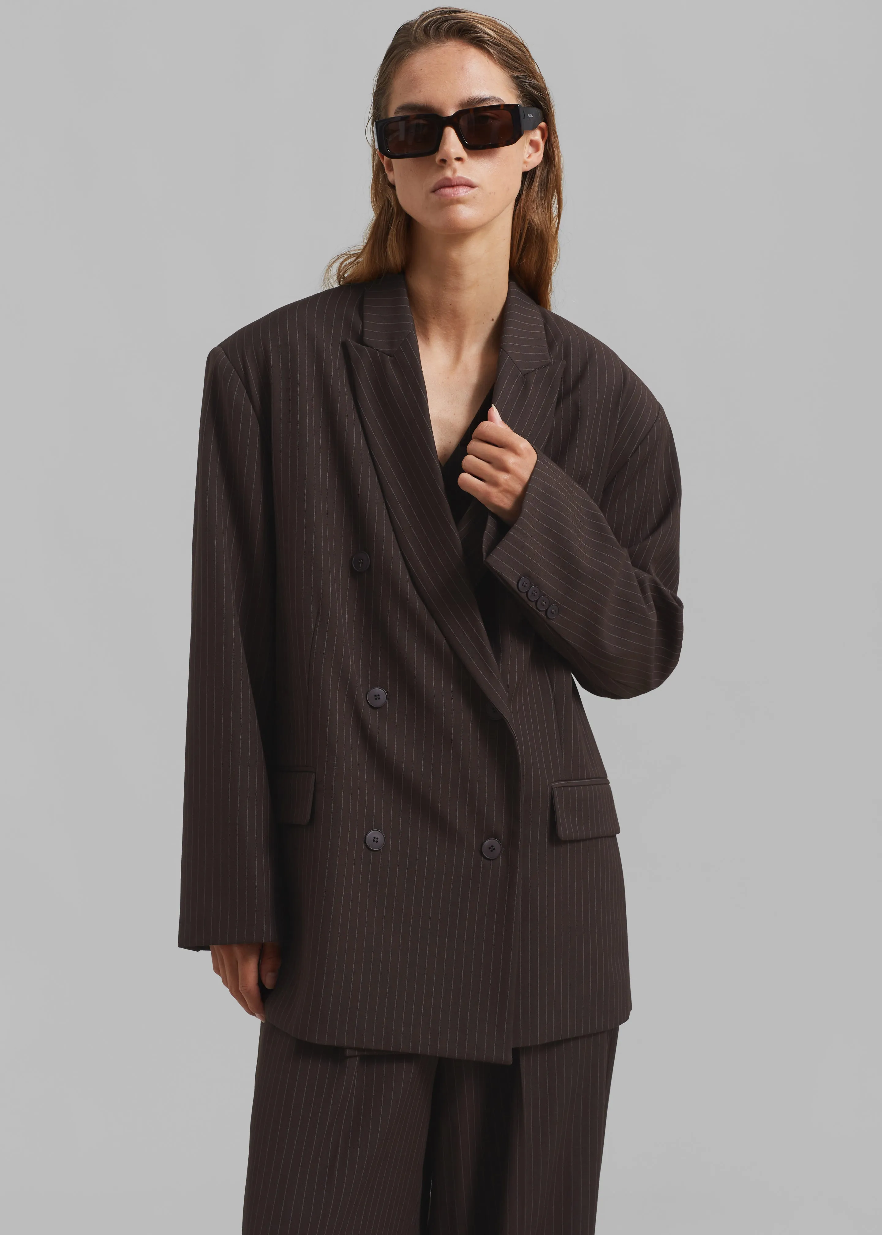 Ivey Double Breasted Blazer - Brown/White Pinstripe sold by Frankie Shop