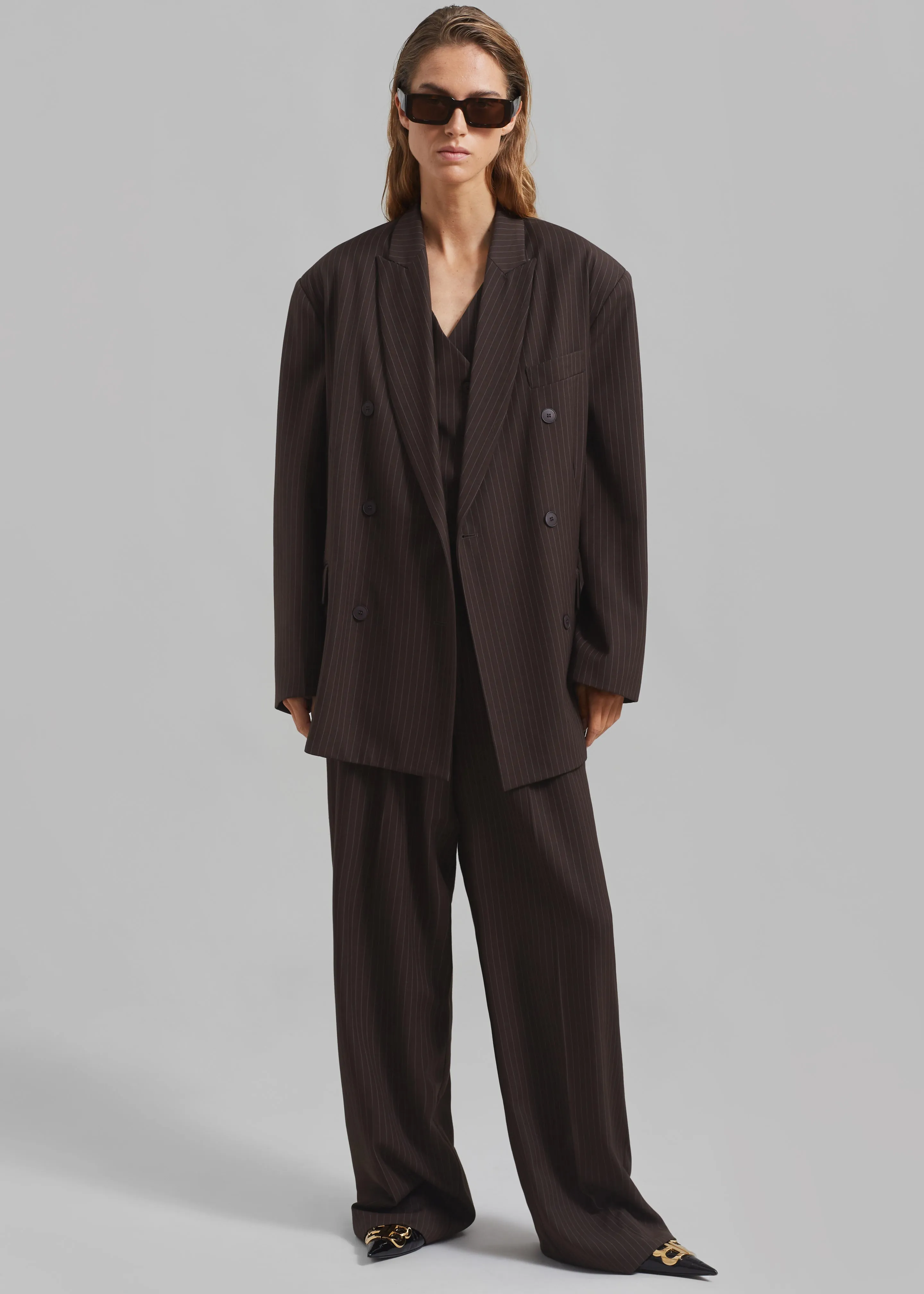 Ivey Double Breasted Blazer - Brown/White Pinstripe sold by Frankie Shop product image thumbnail 5