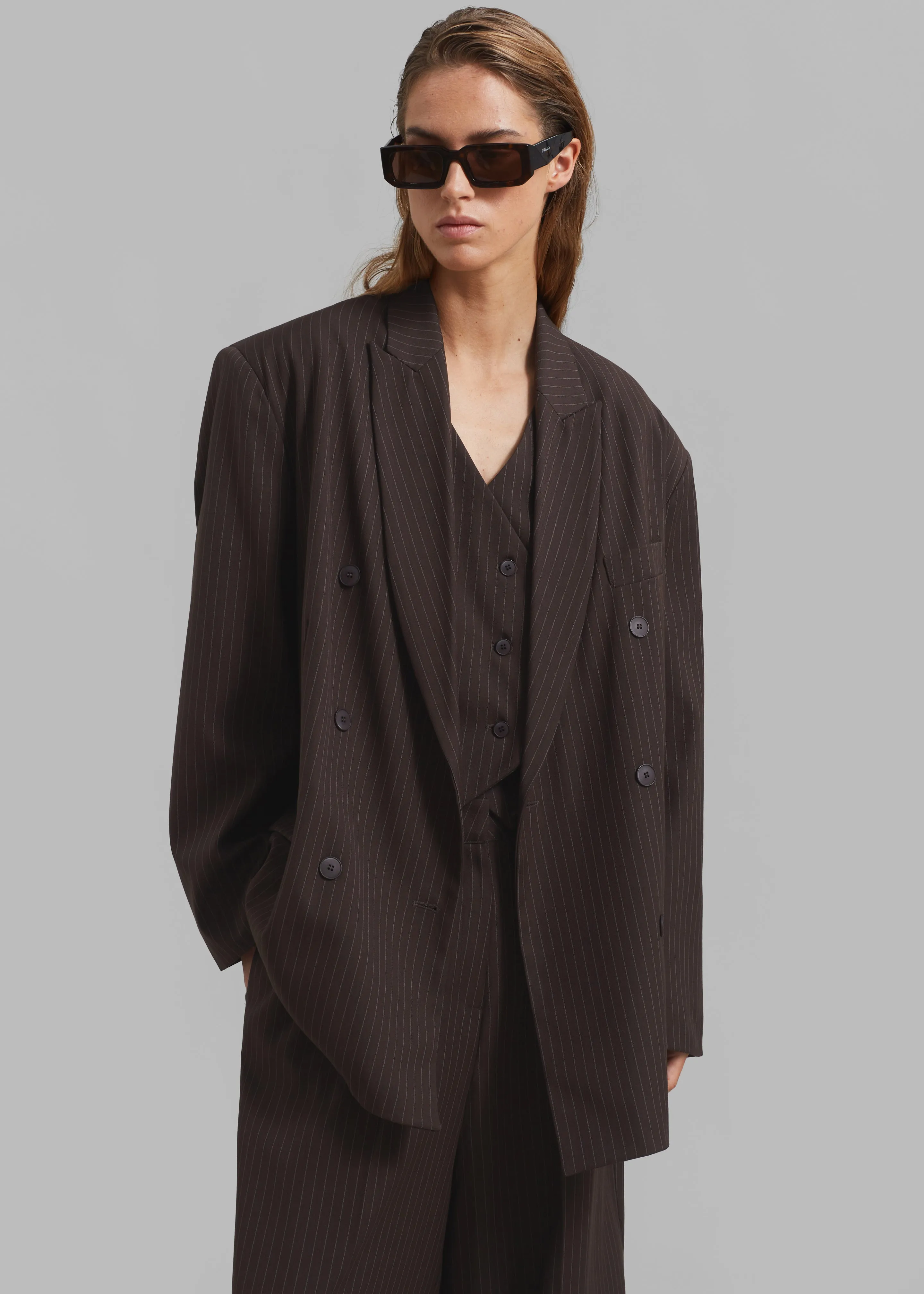 Ivey Double Breasted Blazer - Brown/White Pinstripe sold by Frankie Shop product image thumbnail 3