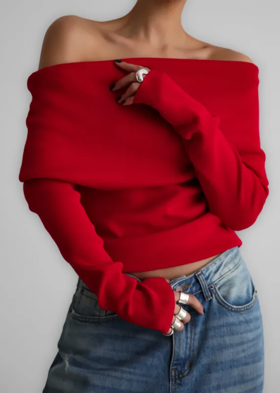 Lizzie Off The Shoulder Top - Red sold by Frankie Shop