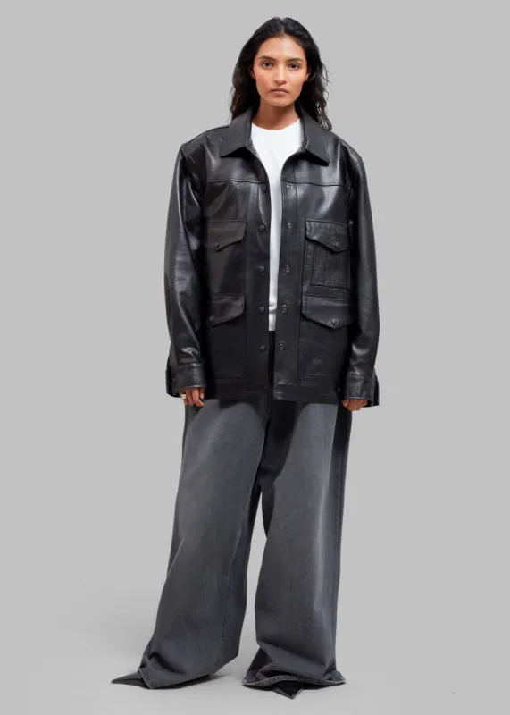 Inge Leather Shirt Jacket - Black made by Frankie Shop