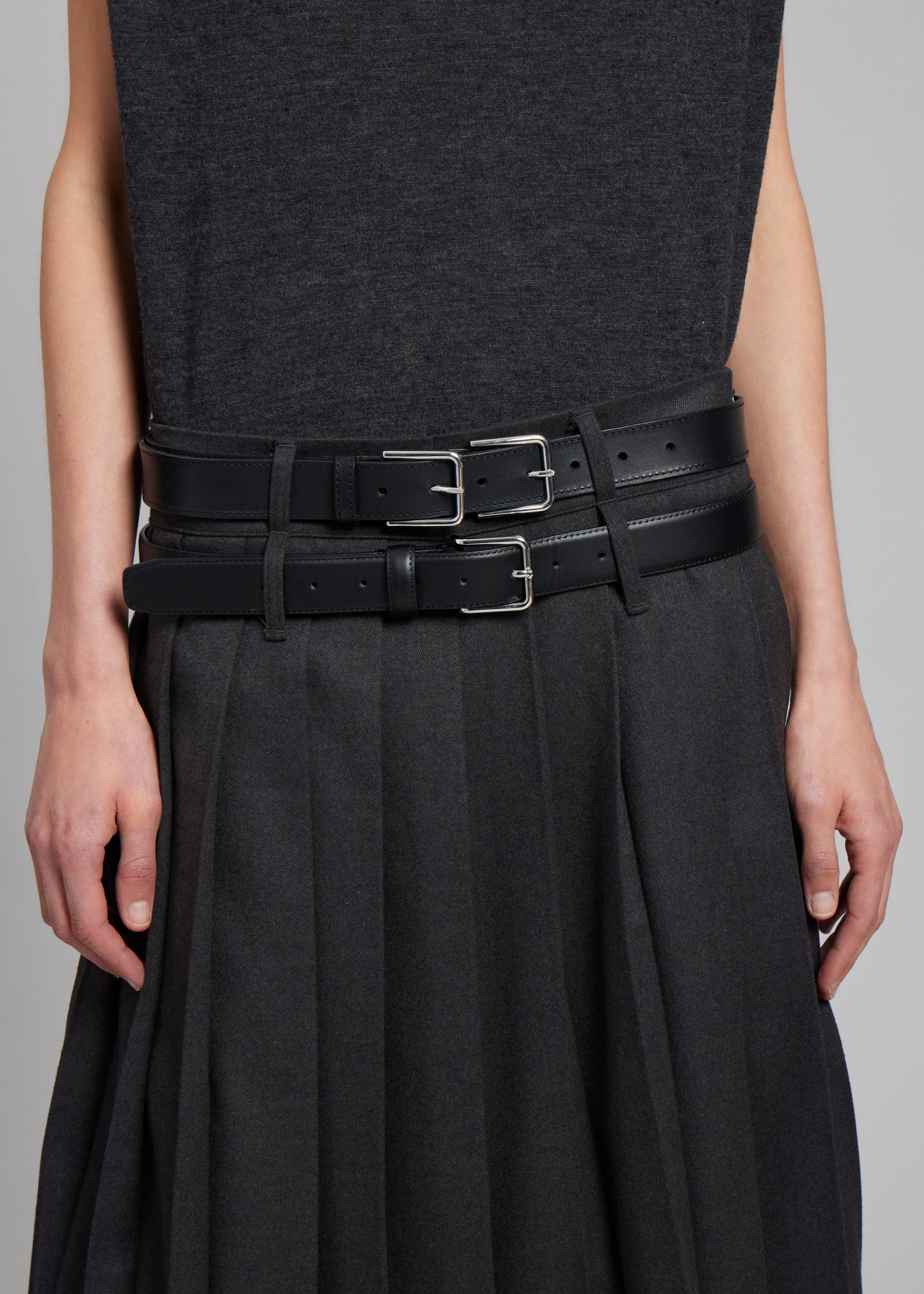 Willow Double Buckle Leather Belt - Black sold by Frankie Shop product image thumbnail 3