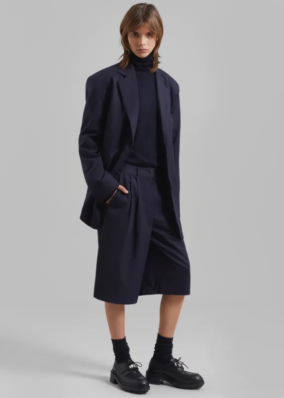 Wilma Pleated Bermuda Shorts - Navy sold by Frankie Shop