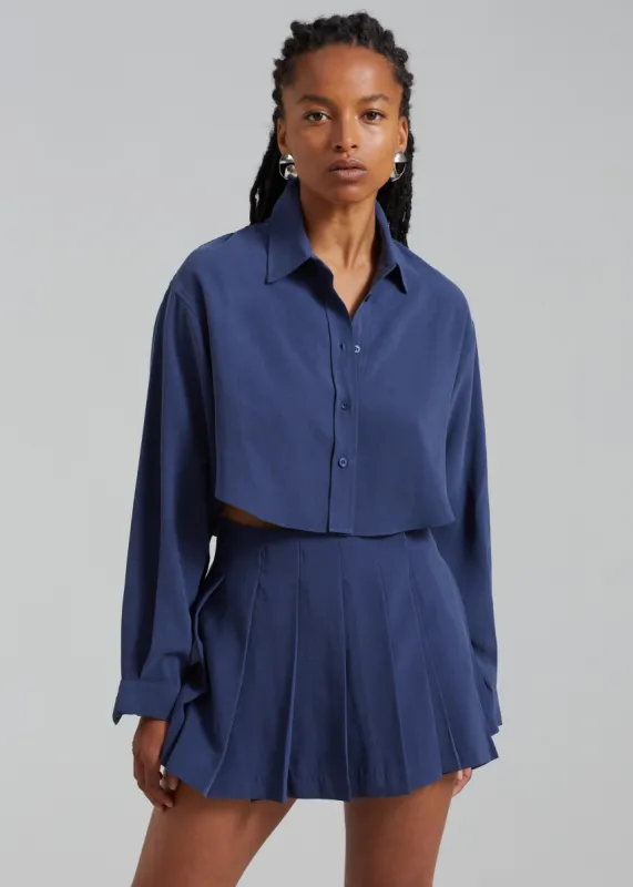 Steffi Cropped Shirt - Navy sold by Frankie Shop
