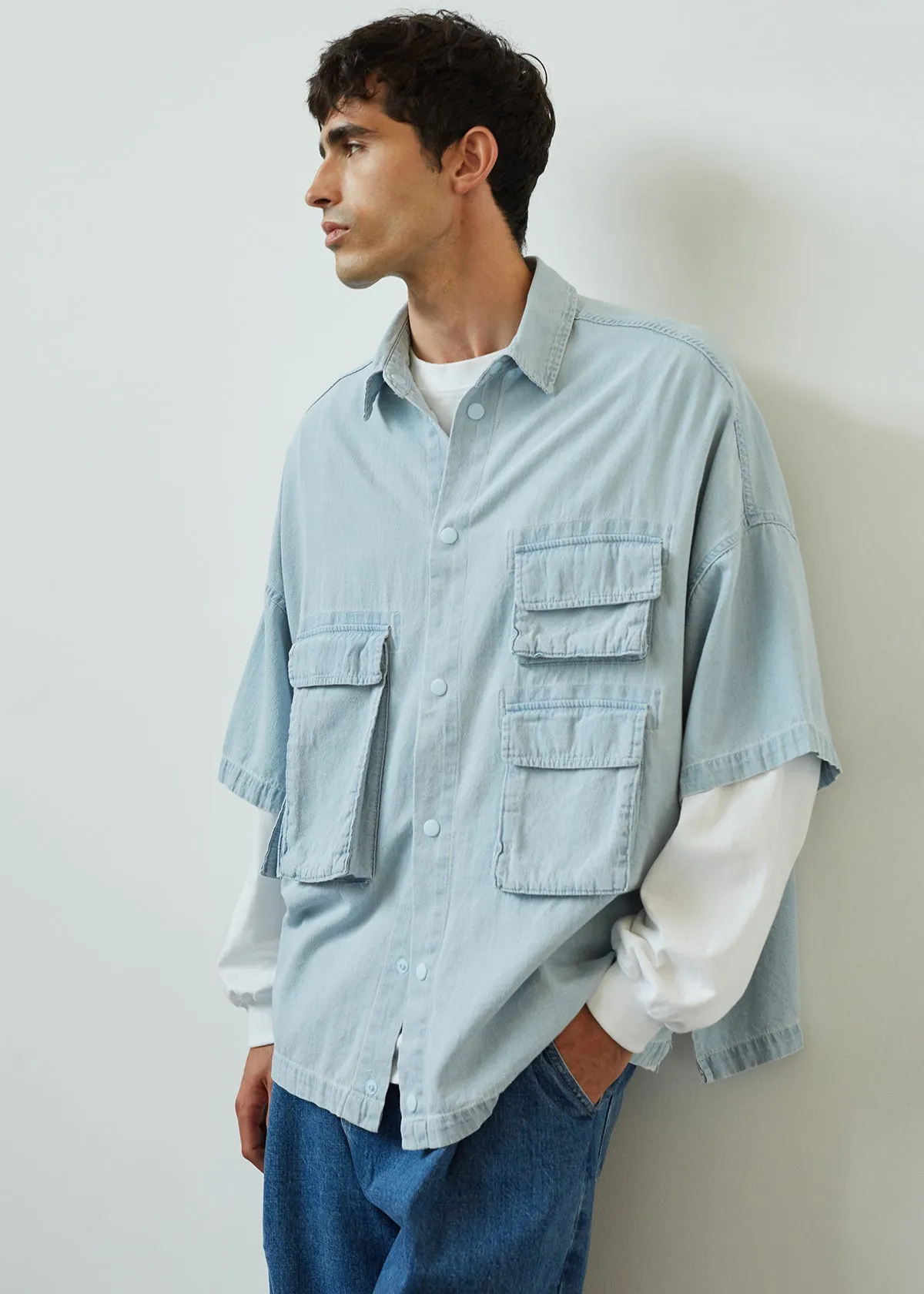 Porter Denim Cargo Shirt - Light Wash sold by Frankie Shop