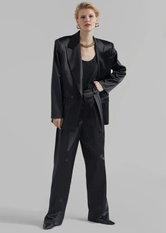 Eliane Satin Pleated Trousers - Black sold by Frankie Shop