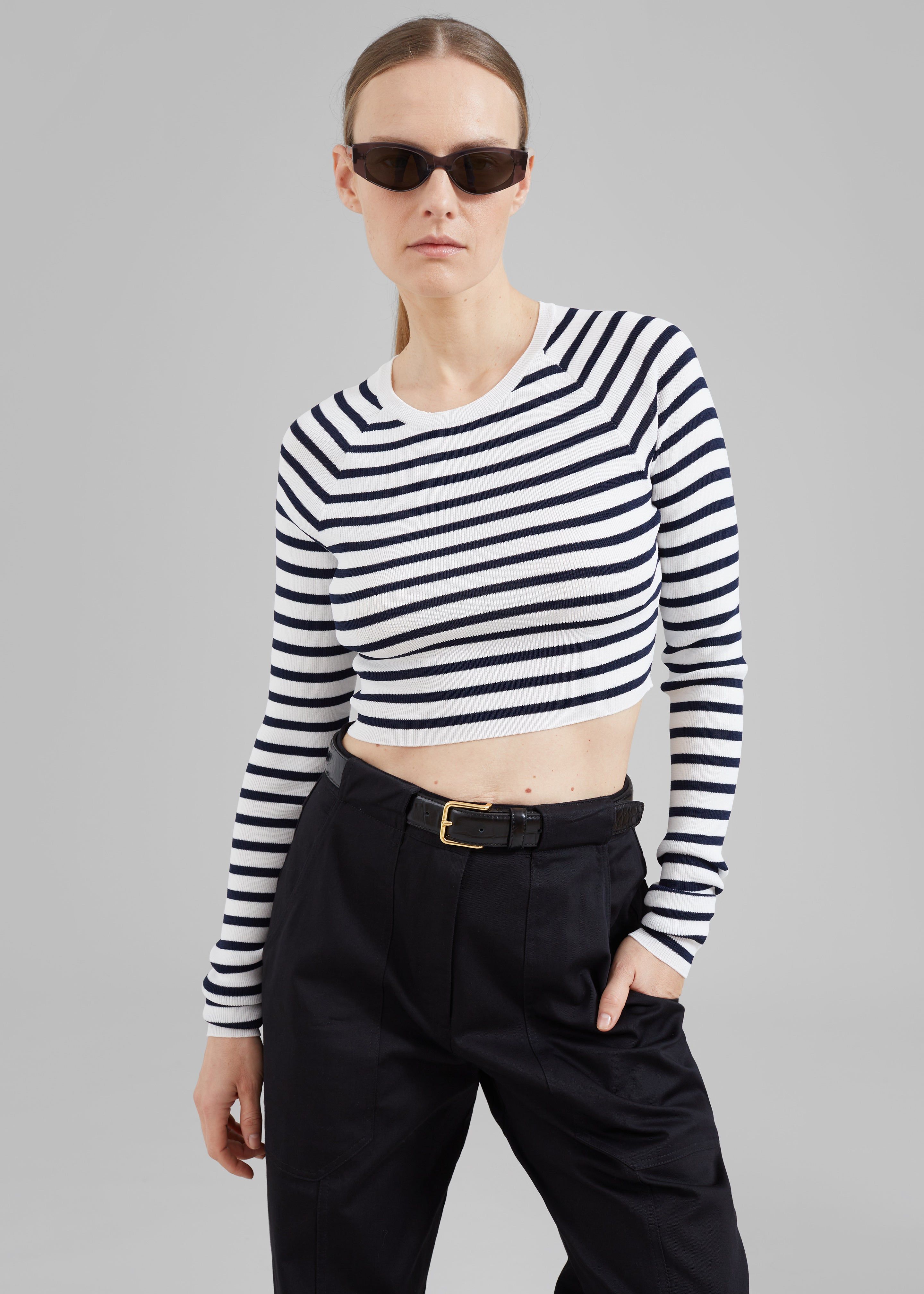 REMAIN Striped Knit Cropped Top - White Print sold by Frankie Shop