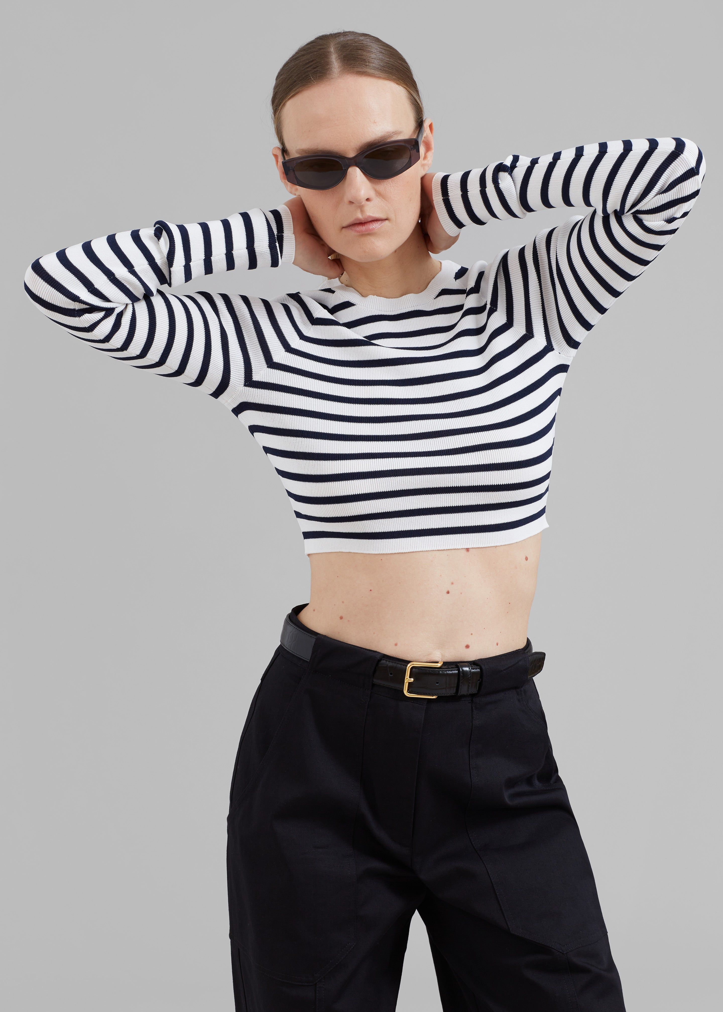 REMAIN Striped Knit Cropped Top - White Print sold by Frankie Shop product image thumbnail 4
