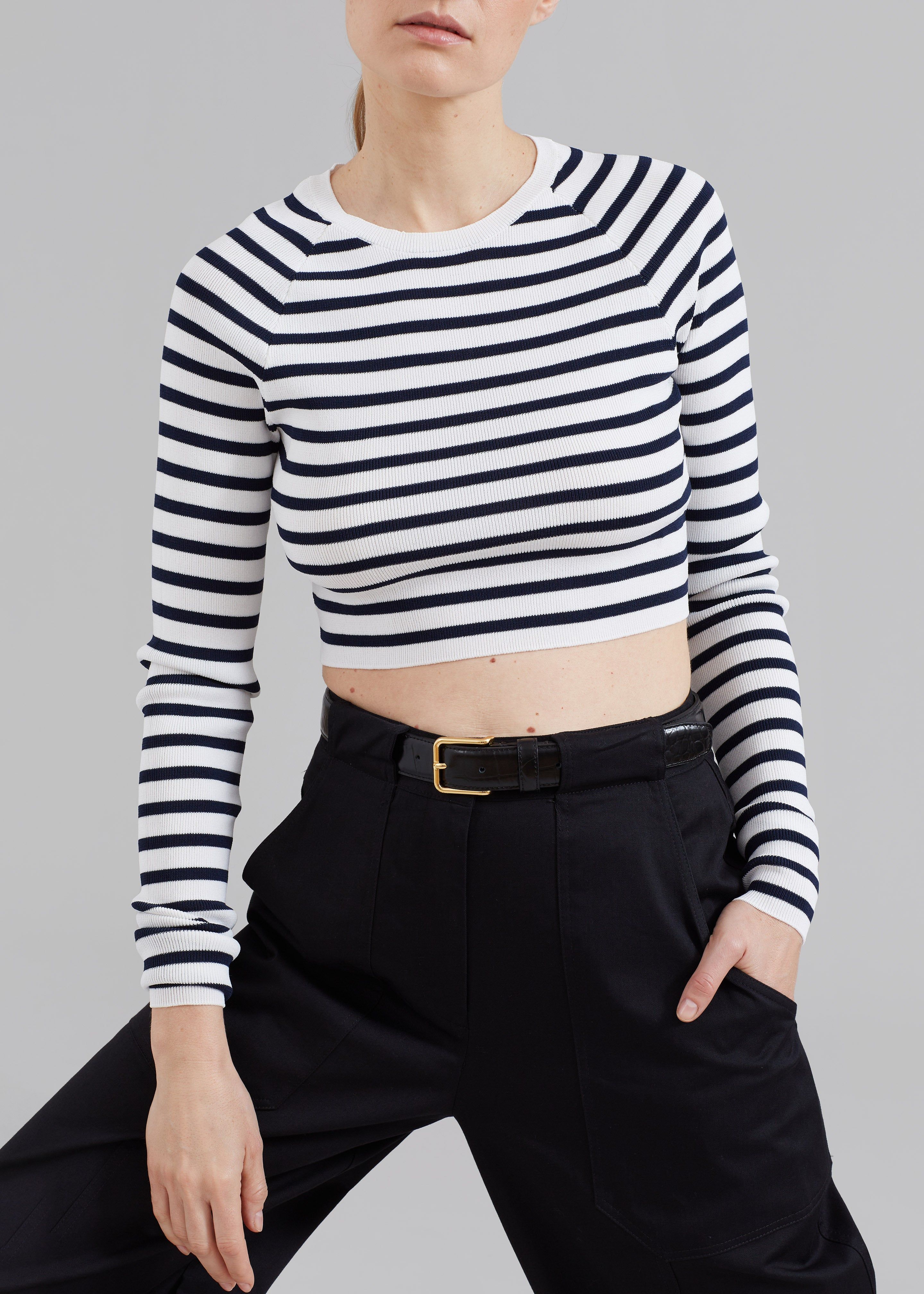REMAIN Striped Knit Cropped Top - White Print sold by Frankie Shop product image thumbnail 2