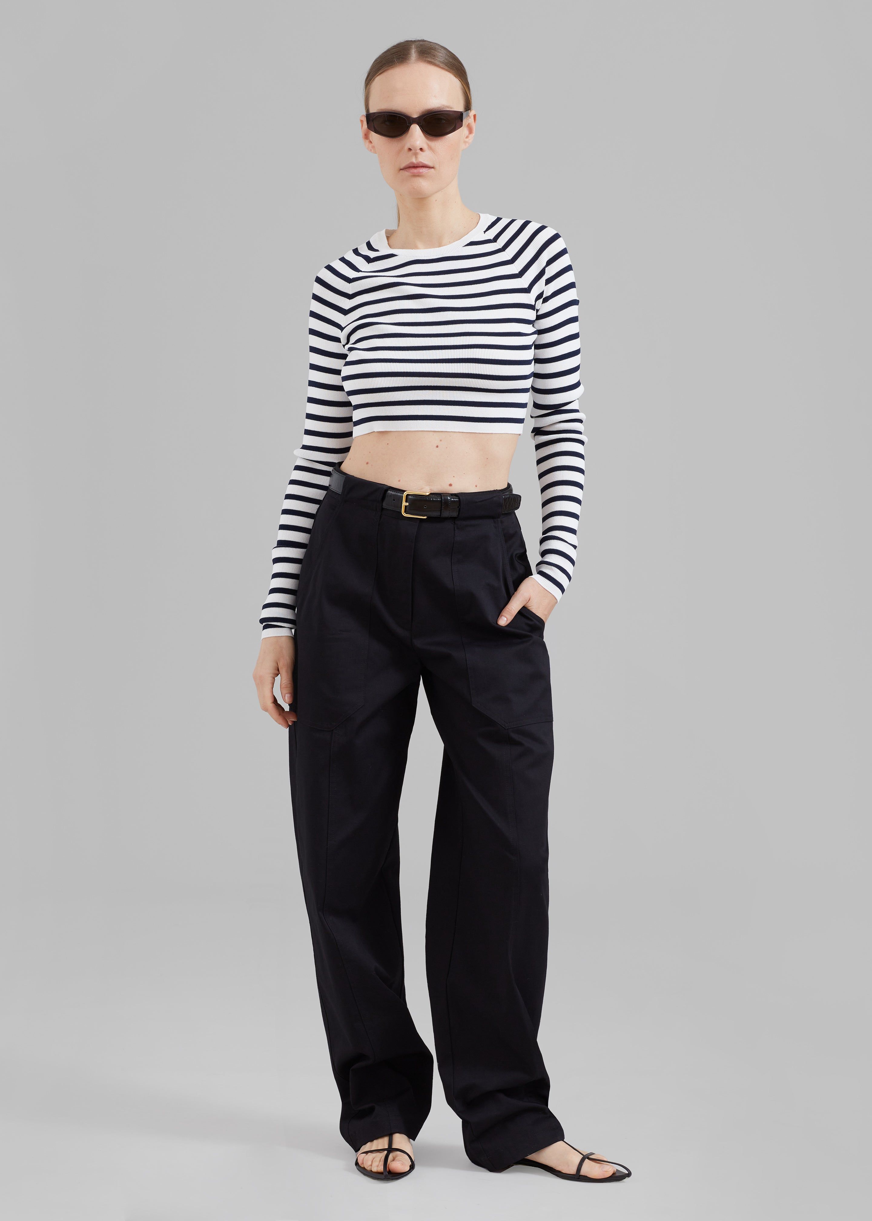 REMAIN Striped Knit Cropped Top - White Print sold by Frankie Shop product image thumbnail 3