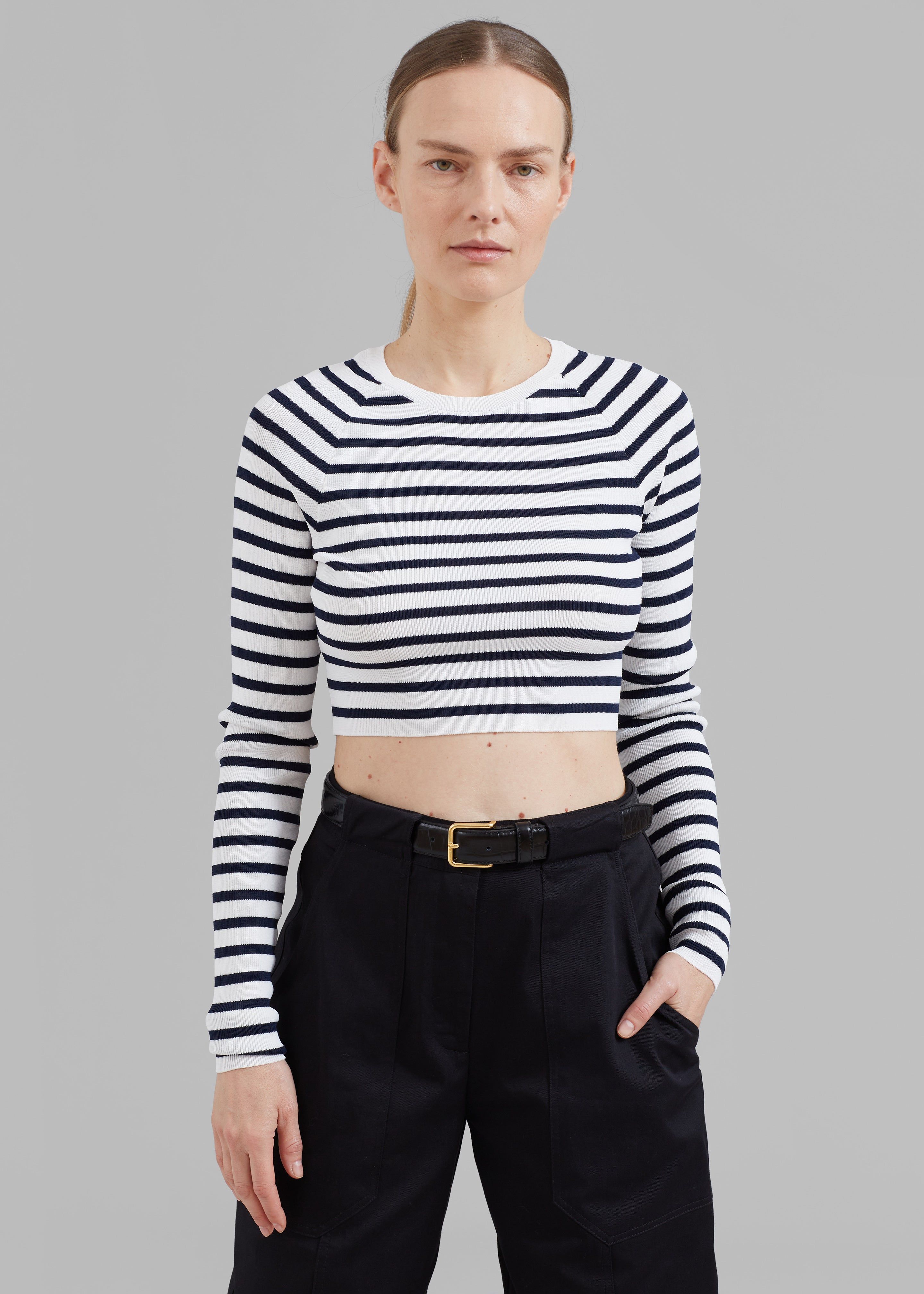 REMAIN Striped Knit Cropped Top - White Print sold by Frankie Shop product image thumbnail 6