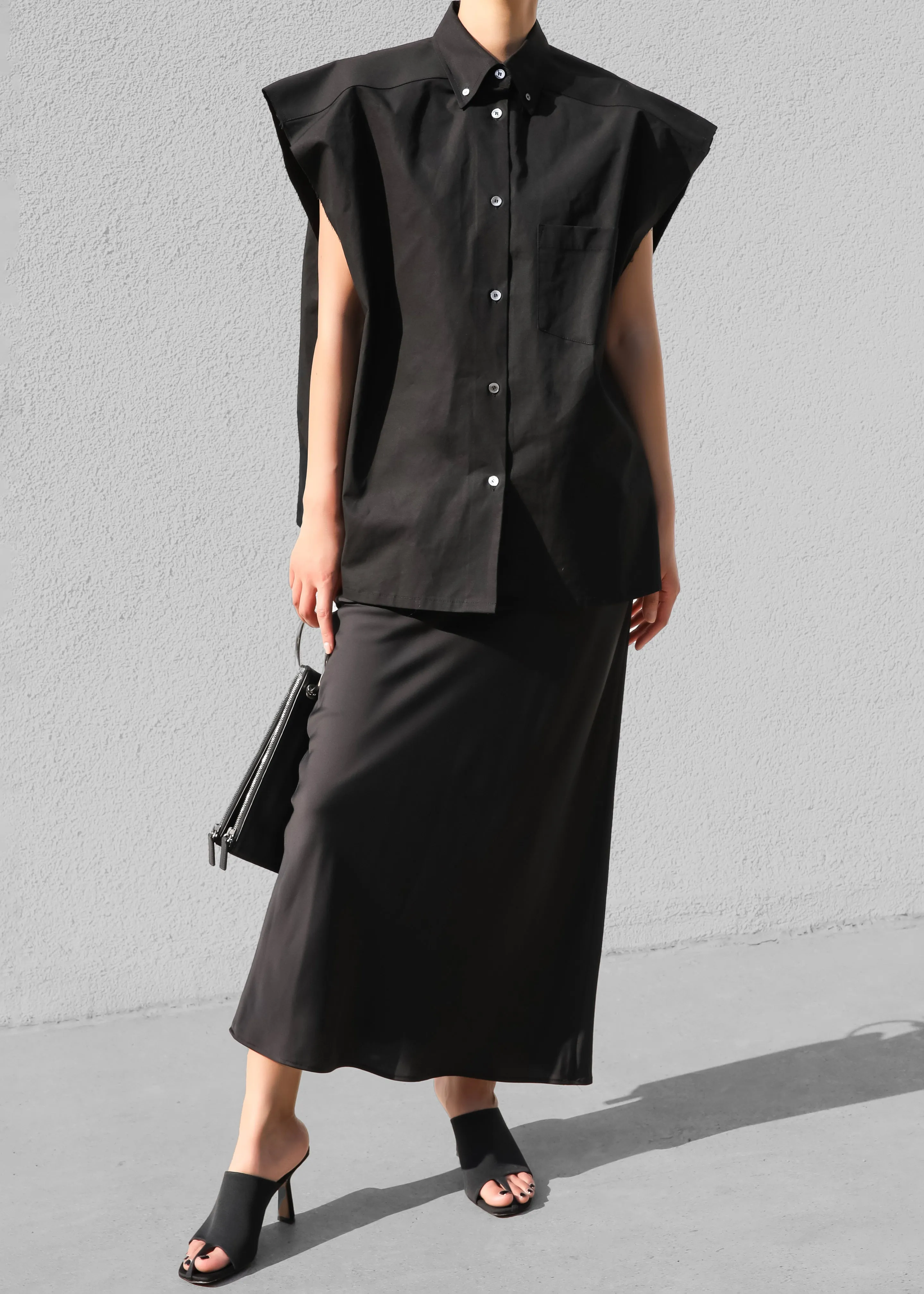 Rae Sleeveless Button Down Shirt - Black sold by Frankie Shop product image thumbnail 3
