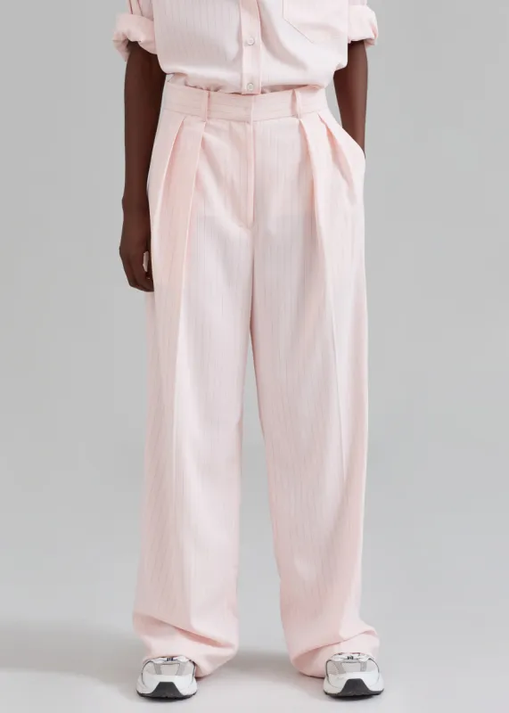 Tansy Fluid Pleated Trousers - Pink Pinstripe sold by Frankie Shop