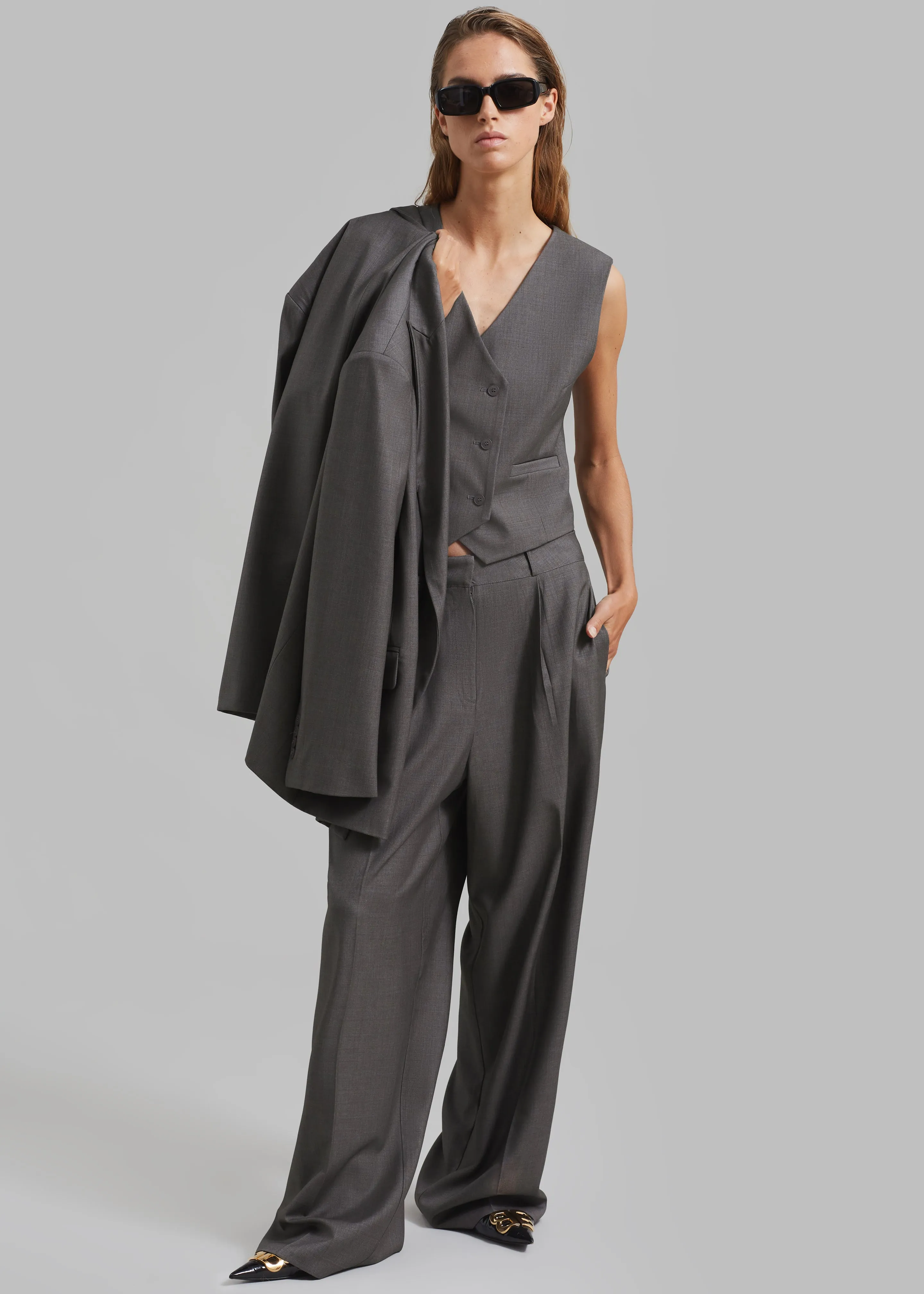 Ivey Pintuck Trousers - Grey Melange sold by Frankie Shop