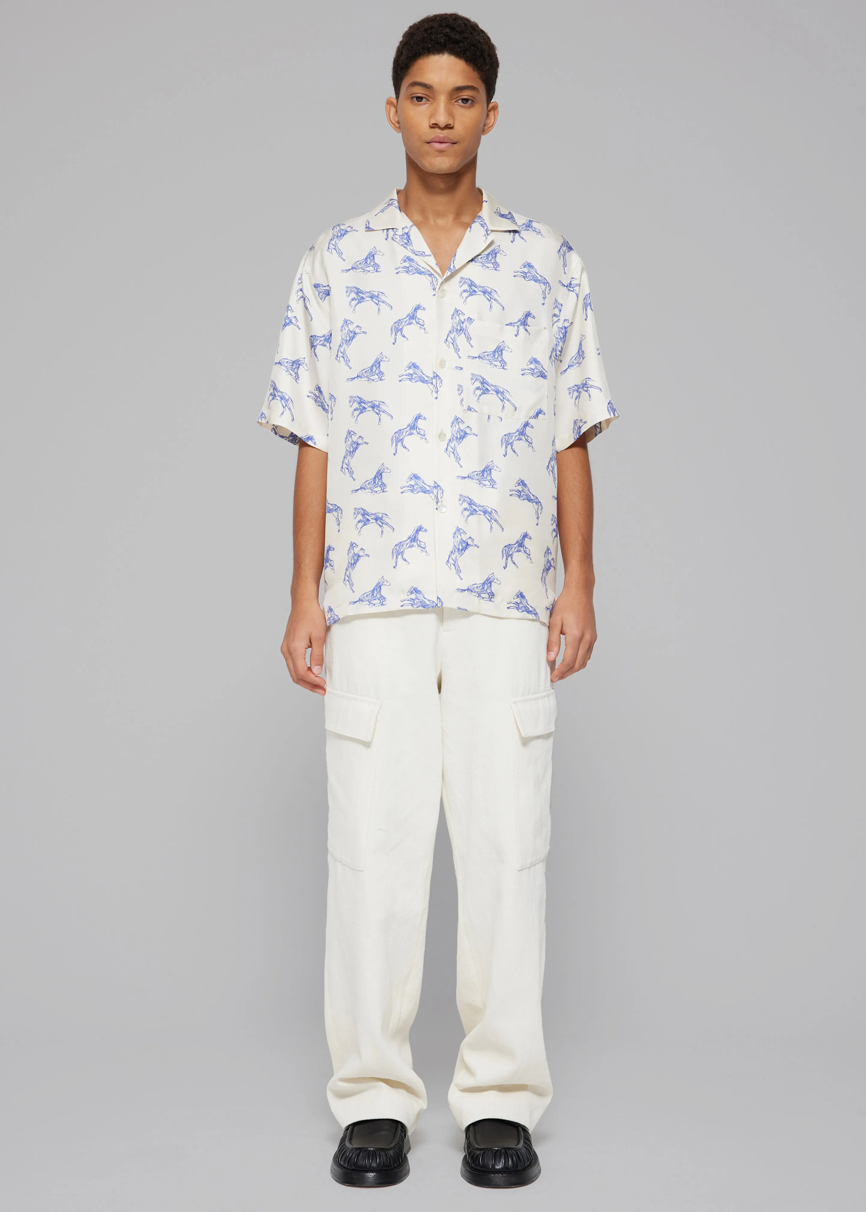 Róhe Silk Ballpoint Horse Shirt - Horse Print Ballpoint Blue sold by Frankie Shop product image thumbnail 2