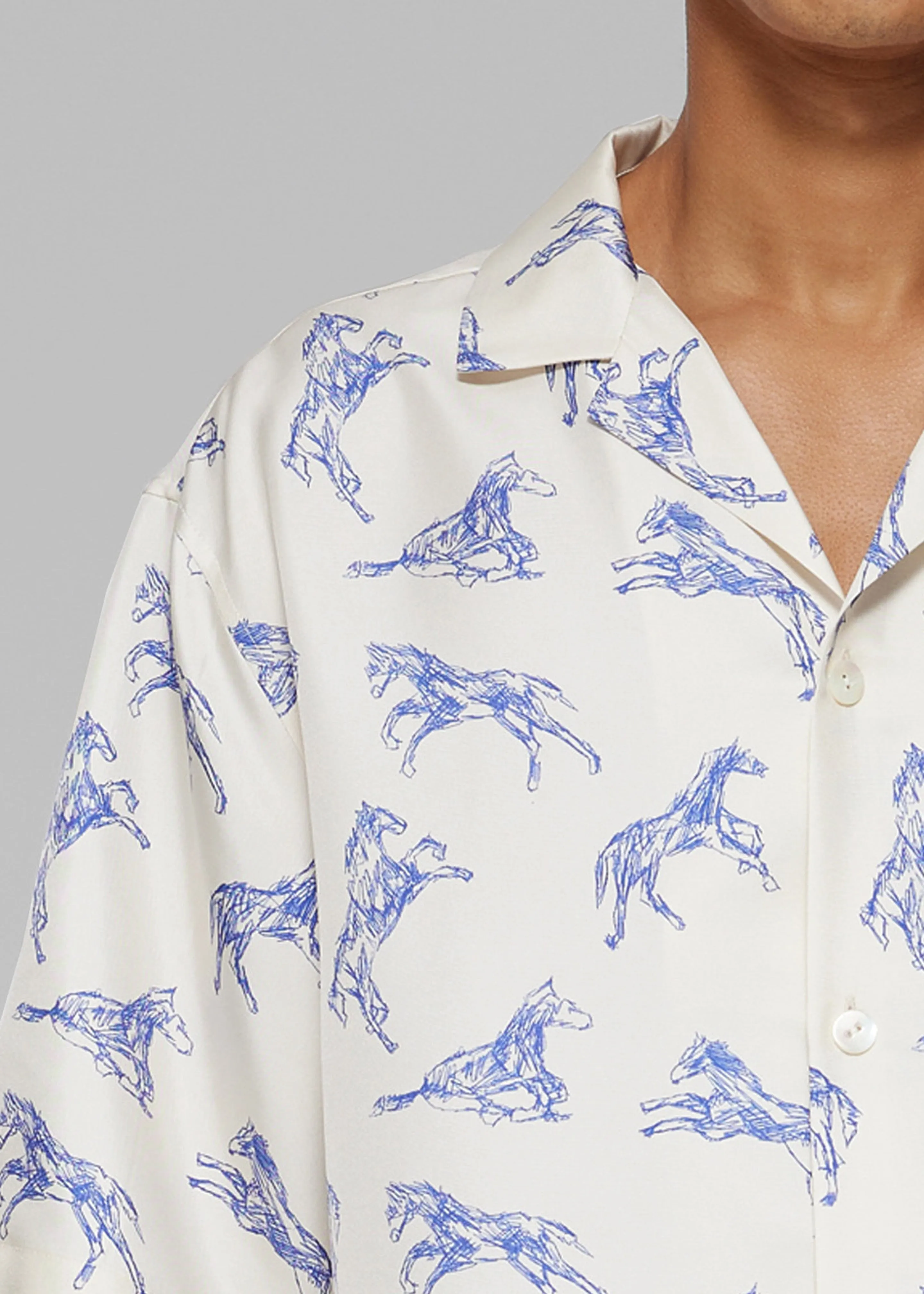 Róhe Silk Ballpoint Horse Shirt - Horse Print Ballpoint Blue sold by Frankie Shop product image thumbnail 3