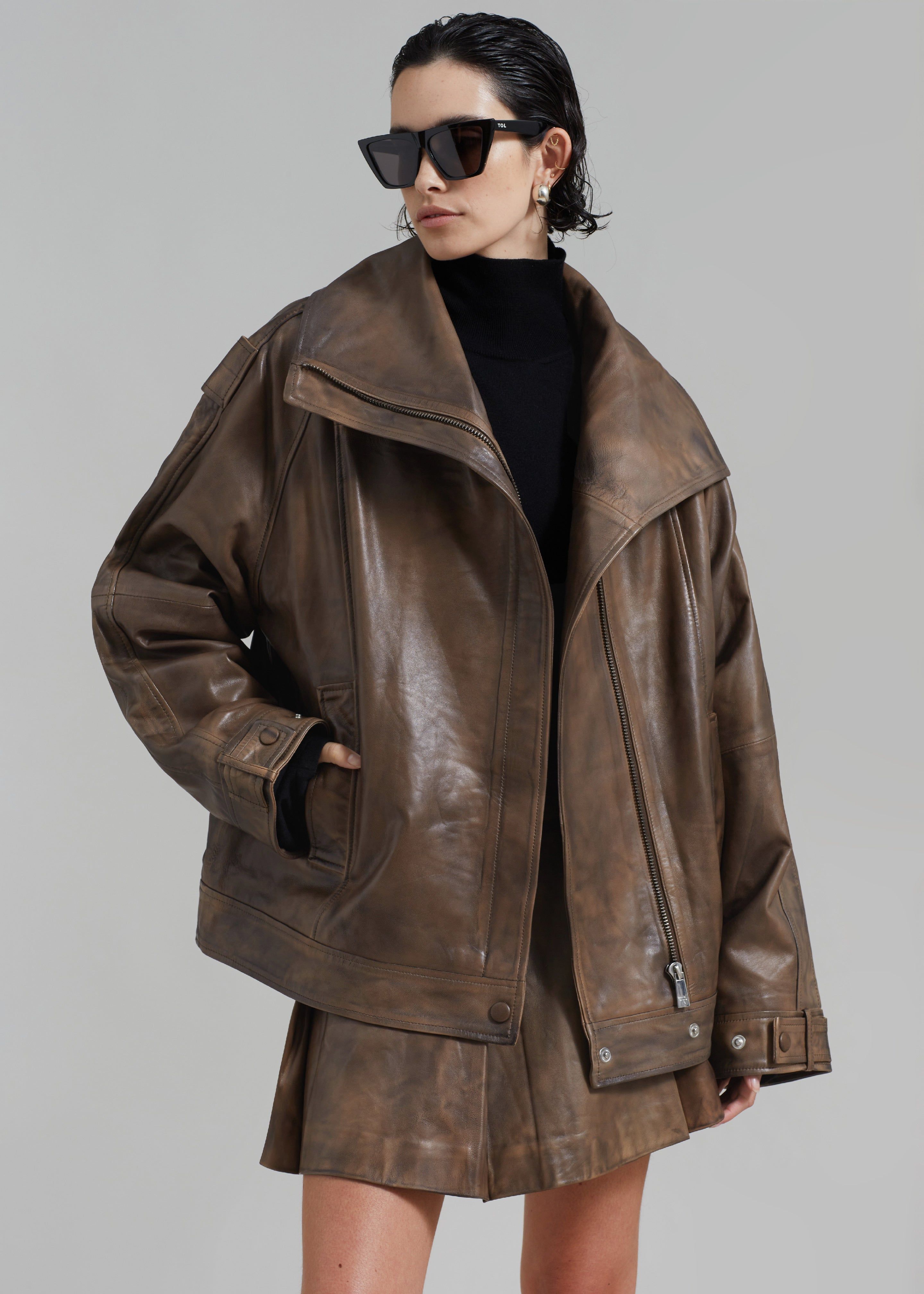 REMAIN Leather Oversized Jacket - Brown Sugar Comb sold by Frankie Shop