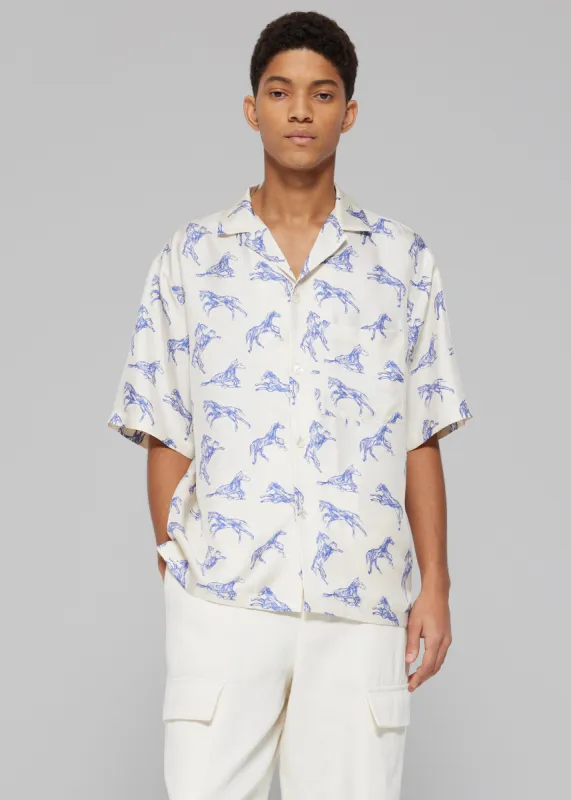 Róhe Silk Ballpoint Horse Shirt - Horse Print Ballpoint Blue made by Frankie Shop