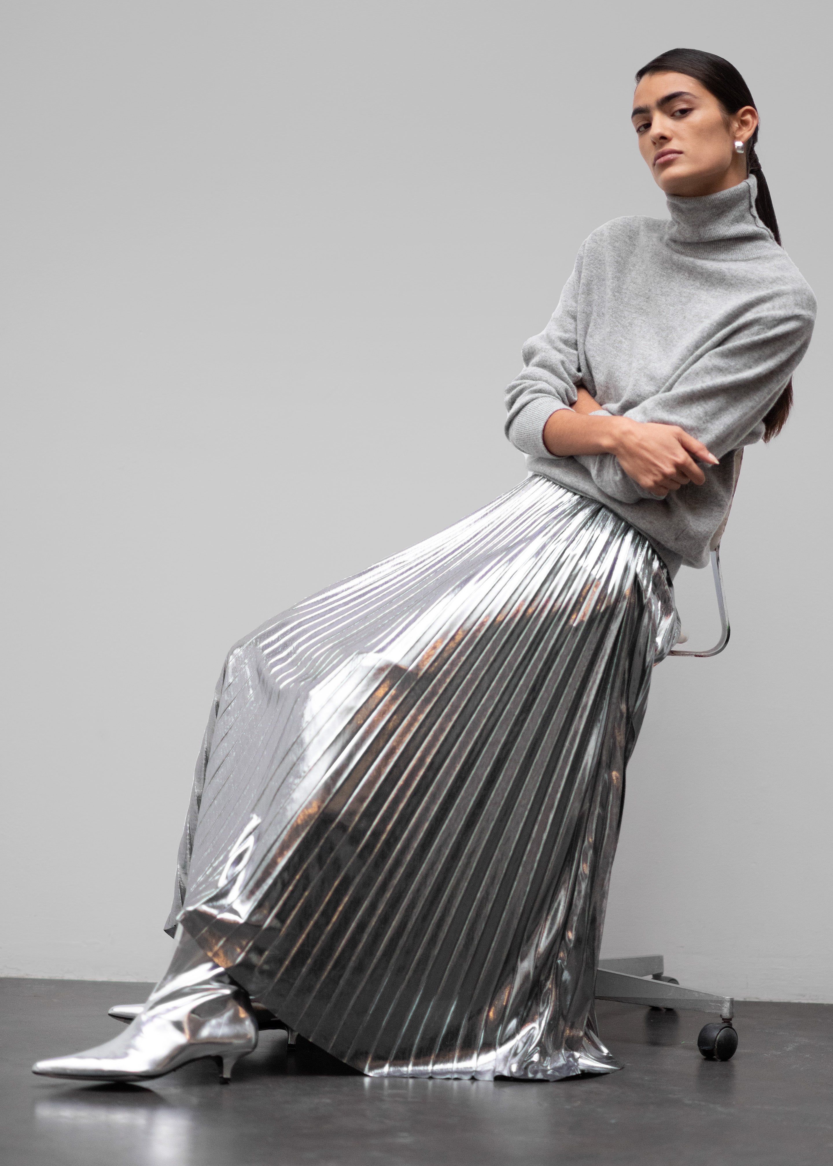 Rita Glitter Midi Skirt - Silver | Parallel