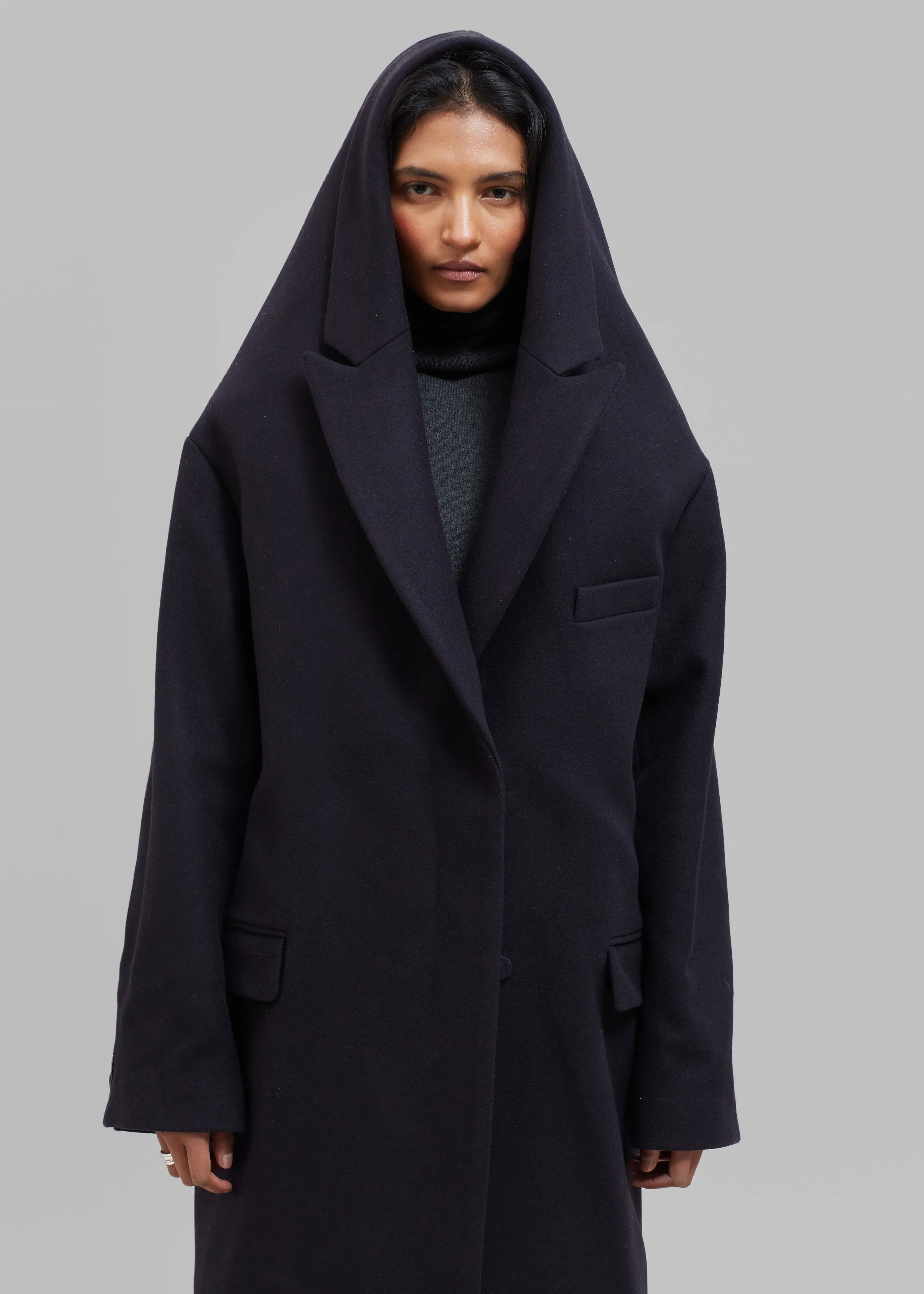 Coperni Hooded Double-Breasted Coat - Dark Navy sold by Frankie Shop