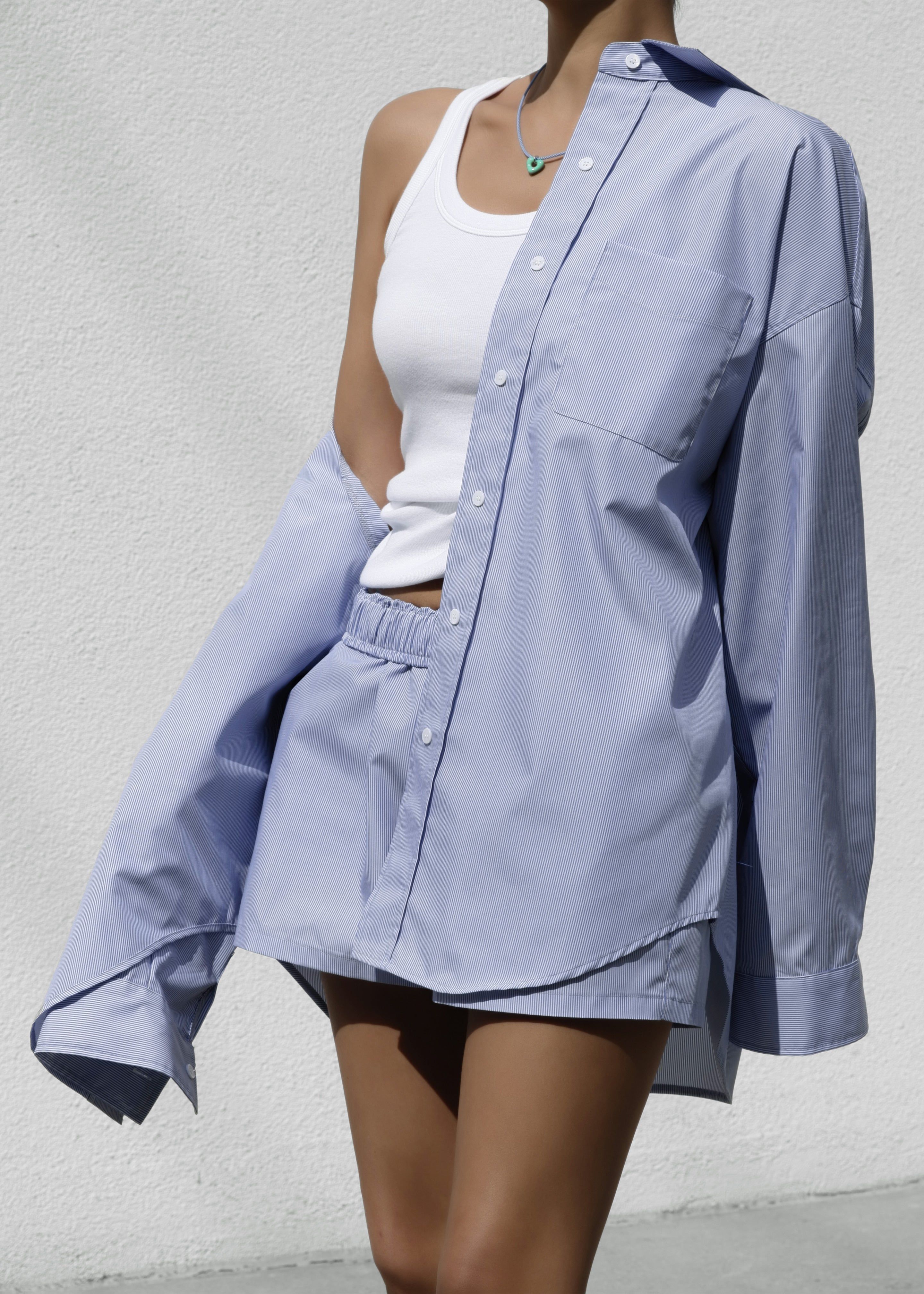 Addie Button Down Shirt - Blue Stripe sold by Frankie Shop