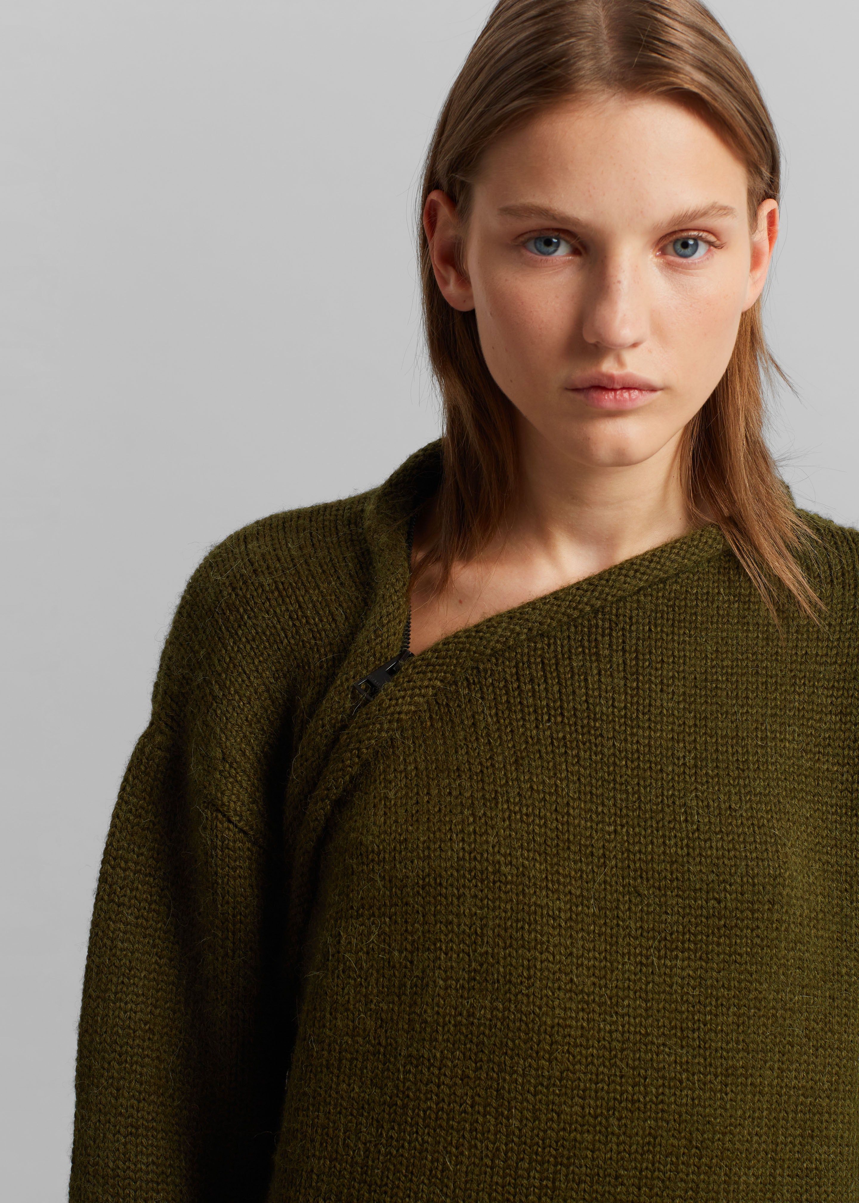 JW Anderson Asymmetrical Zip Neckline Jumper - Olive | Parallel