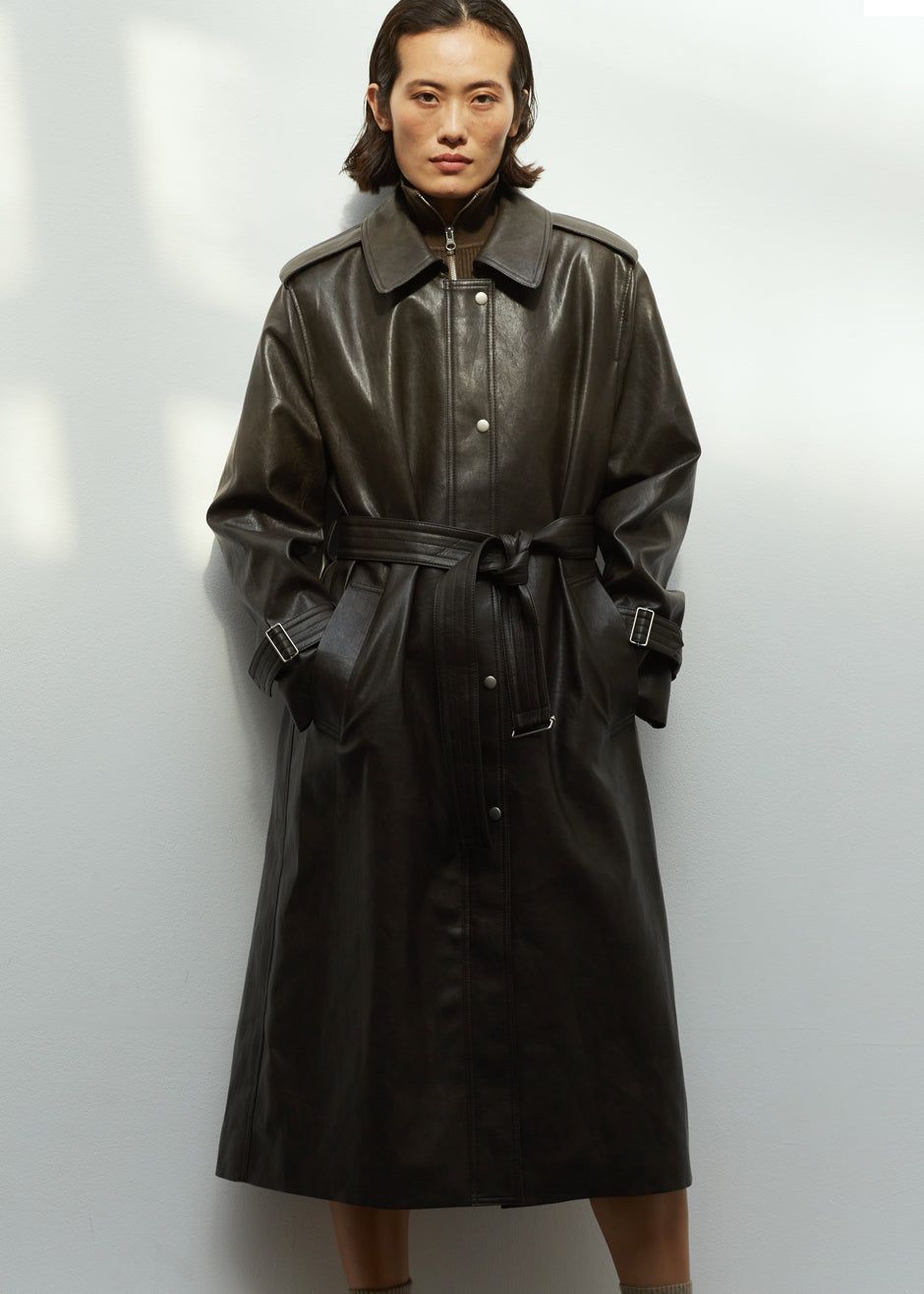 Armin Faux-Leather Trench Coat - Brown sold by Frankie Shop