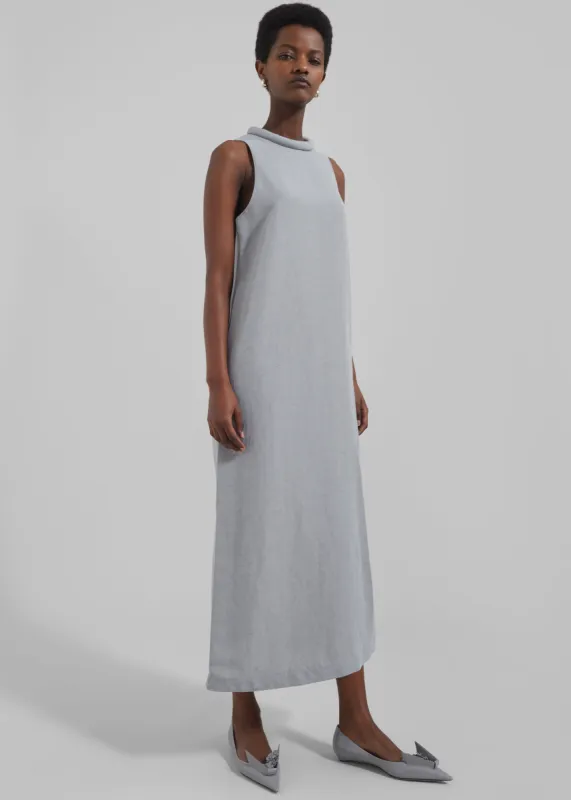 Loulou Studio Rivida Mixed Linen Dress - Pearl Grey Melange made by Loulou Studio