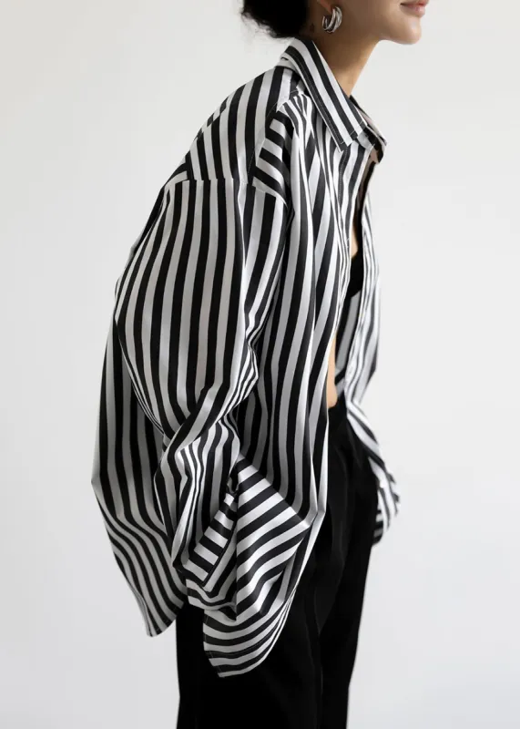 Sylvia Striped Oxford Shirt - Faded Black/White sold by Frankie Shop