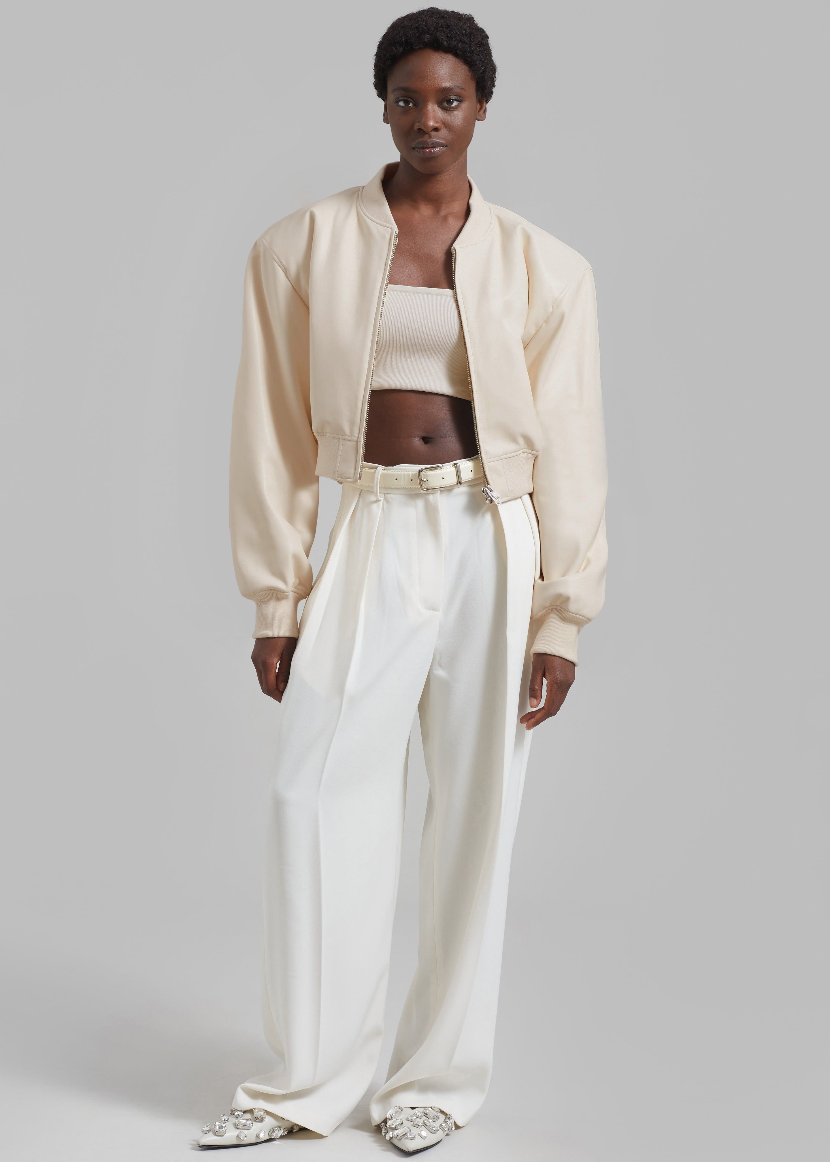 Micky Faux Leather Cropped Bomber - Mastic sold by Frankie Shop