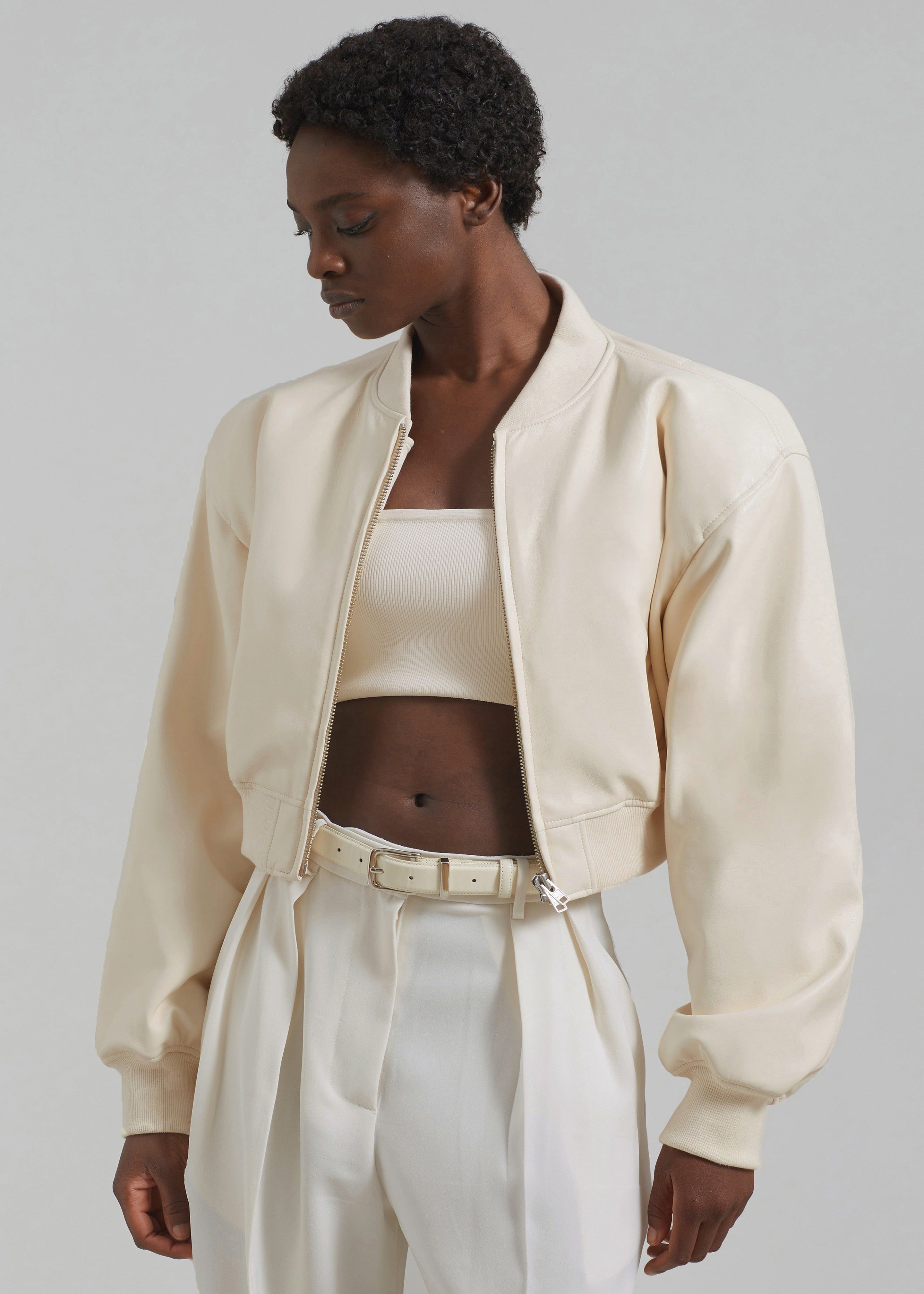 Micky Faux Leather Cropped Bomber - Mastic sold by Frankie Shop product image thumbnail 5