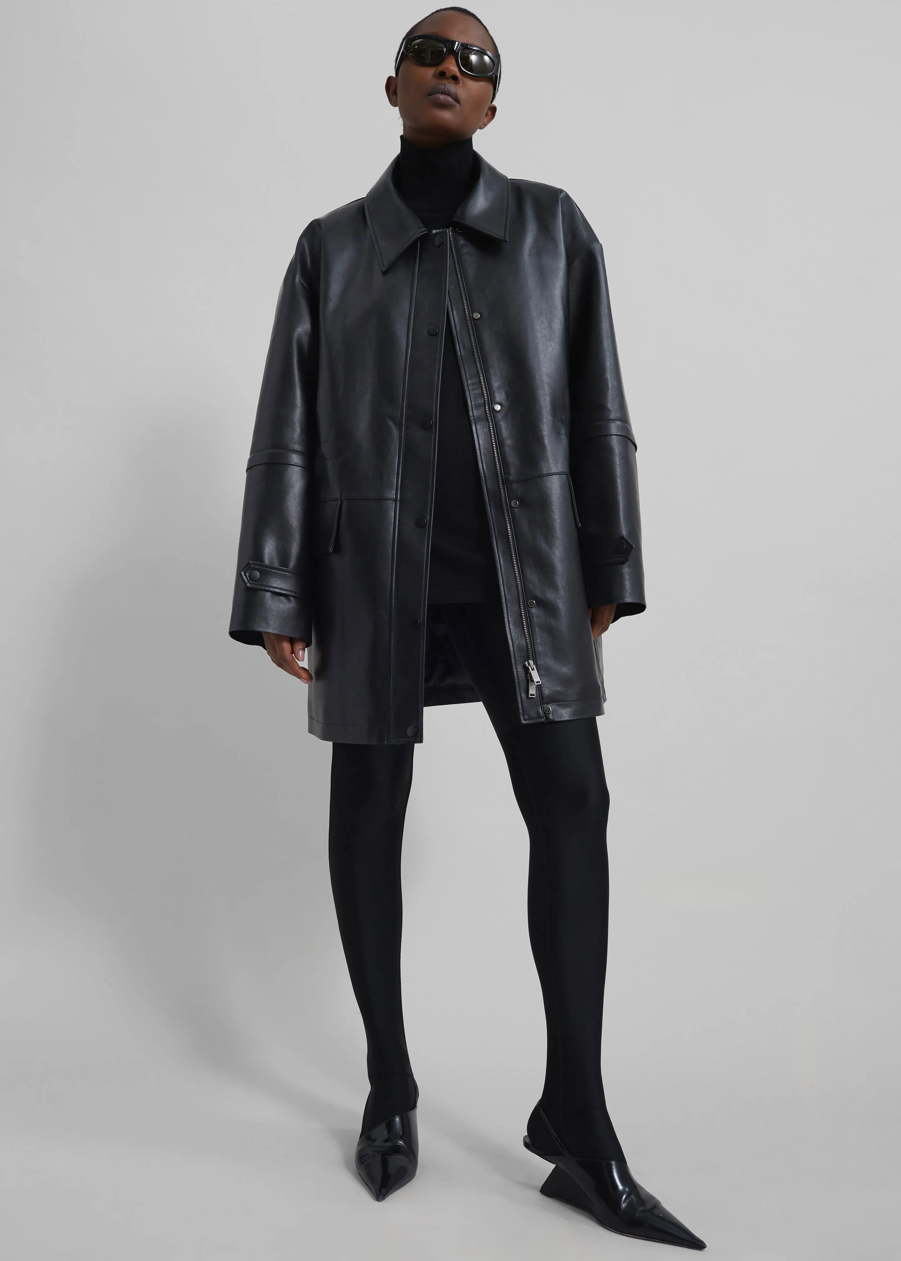 Augusta Faux Leather Coat - Black sold by Frankie Shop